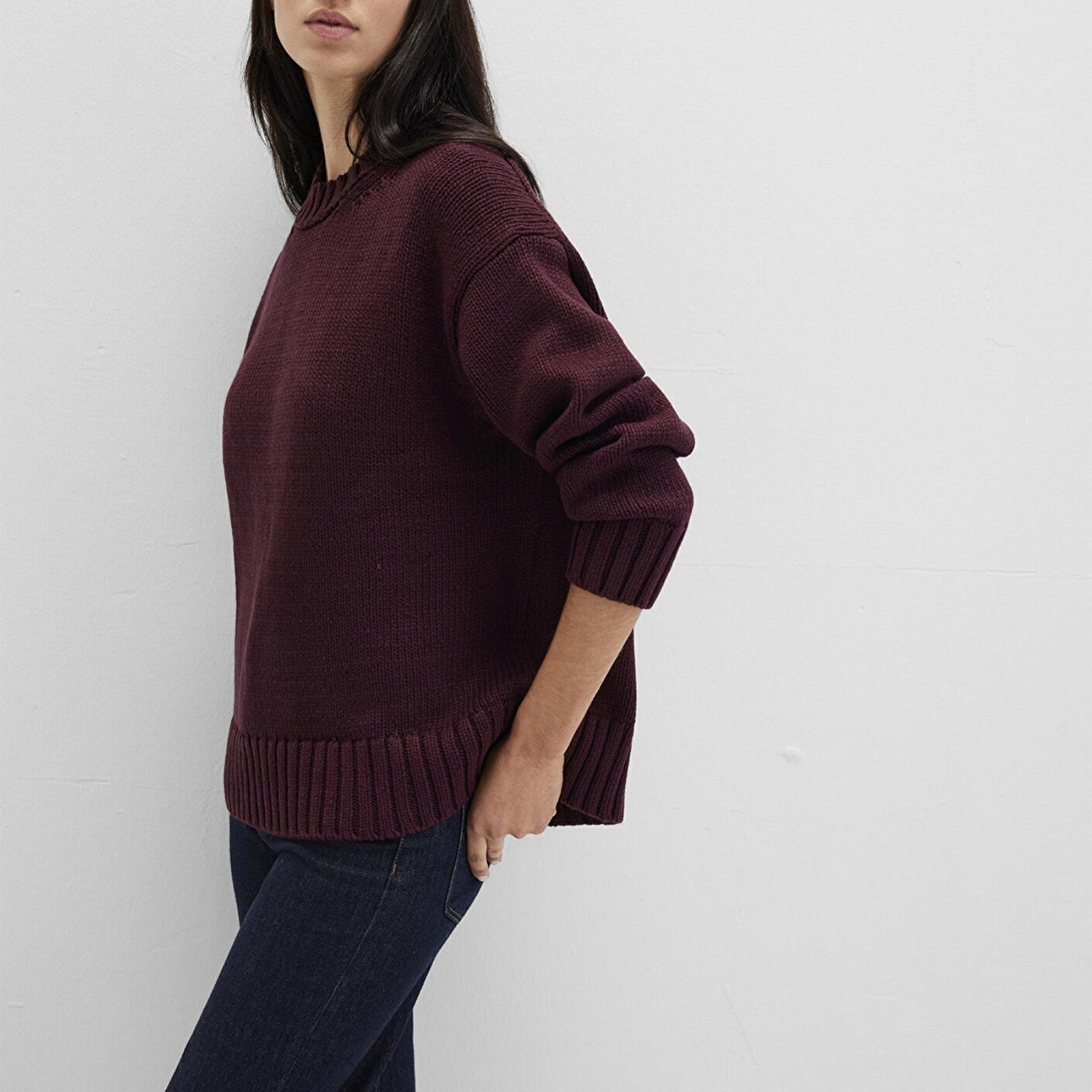 Mavi Bisiklet Yaka Bordo Kazak Oversize / Geniş Kesim 1710516-70434