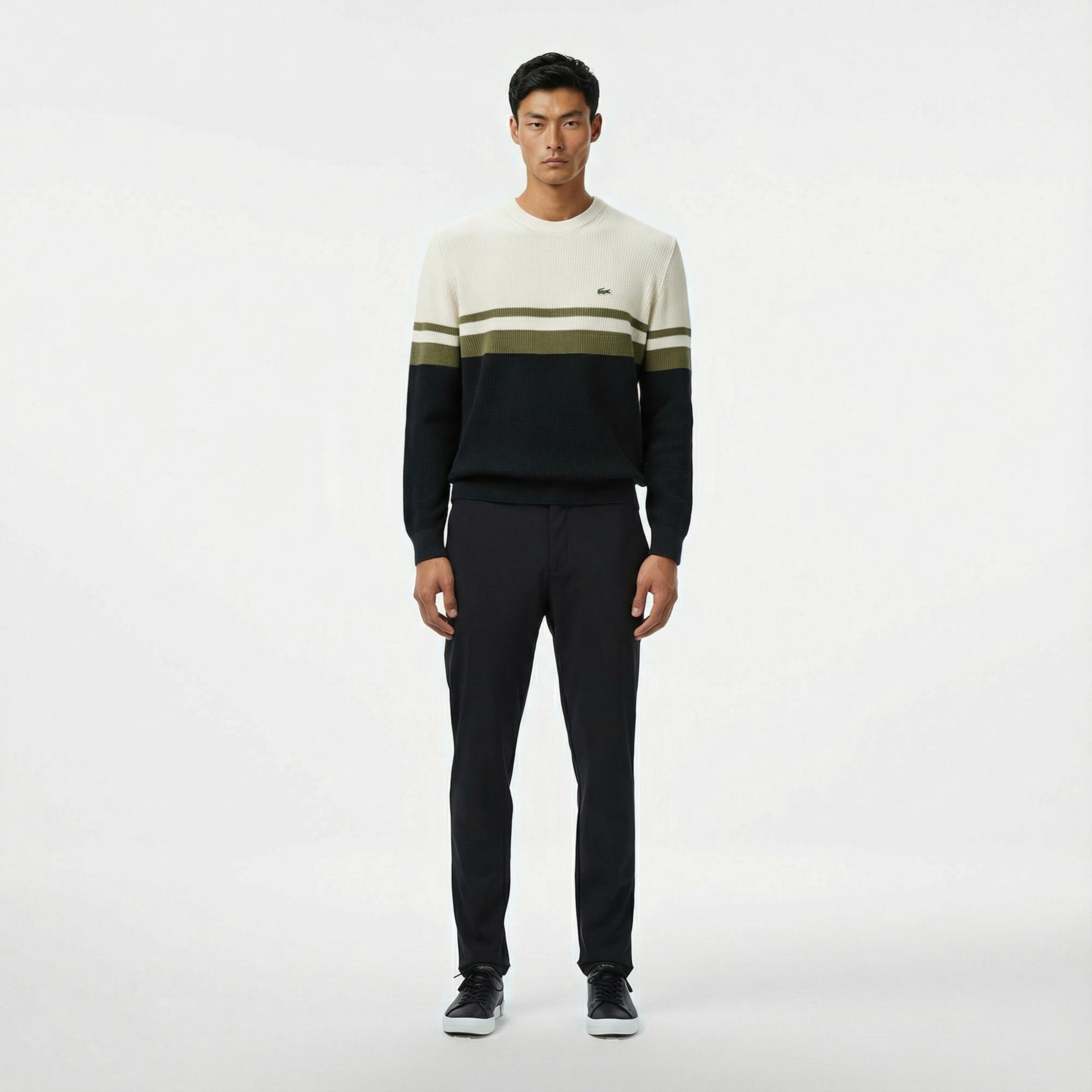 Lacoste Erkek Classic Fit Bisiklet Yaka Renk Bloklu Siyah Kazak