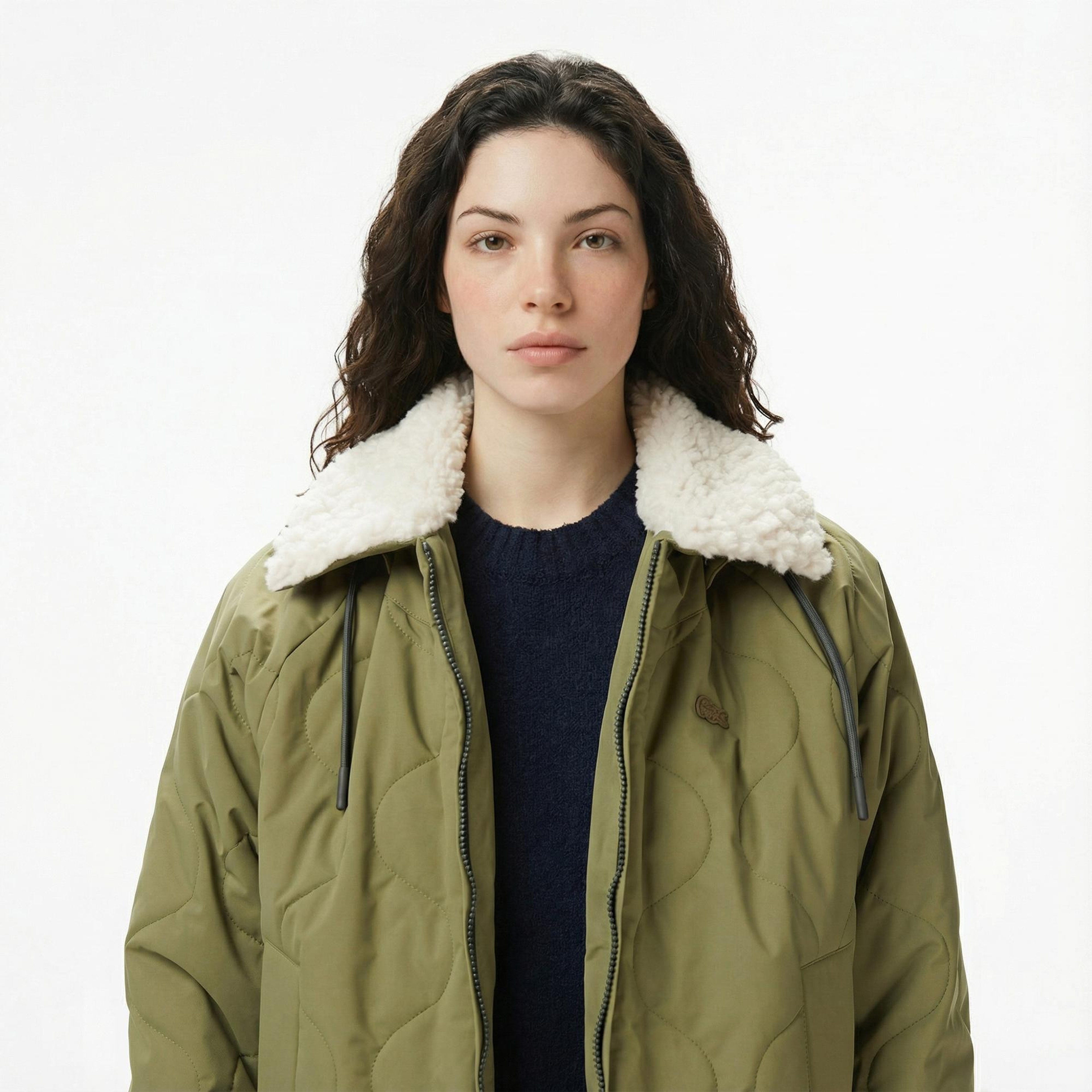 Lacoste Kadın Gömlek Yaka Baskılı Haki Ceket