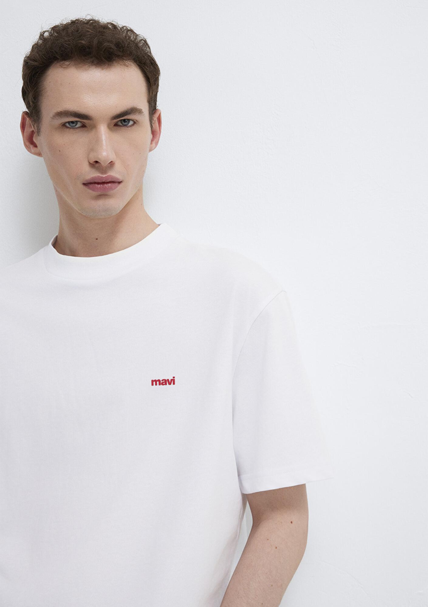 Mavi Mavi Logo Baskılı Beyaz Basic Tişört Loose Fit / Bol Rahat Kesim 0612216-620