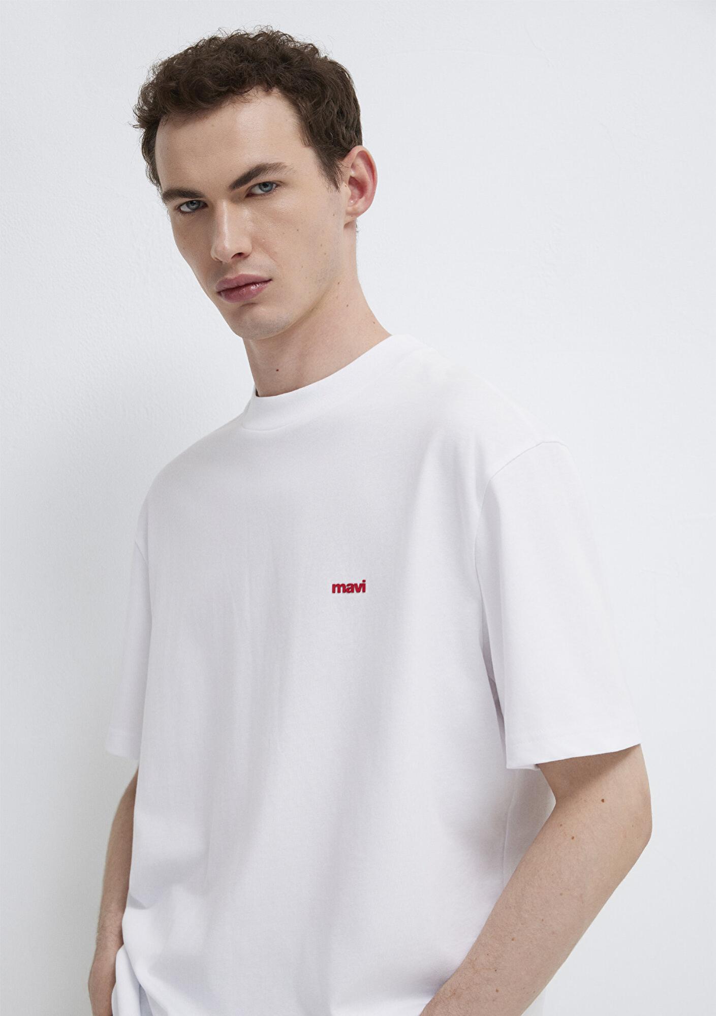 Mavi Mavi Logo Baskılı Beyaz Basic Tişört Loose Fit / Bol Rahat Kesim 0612216-620