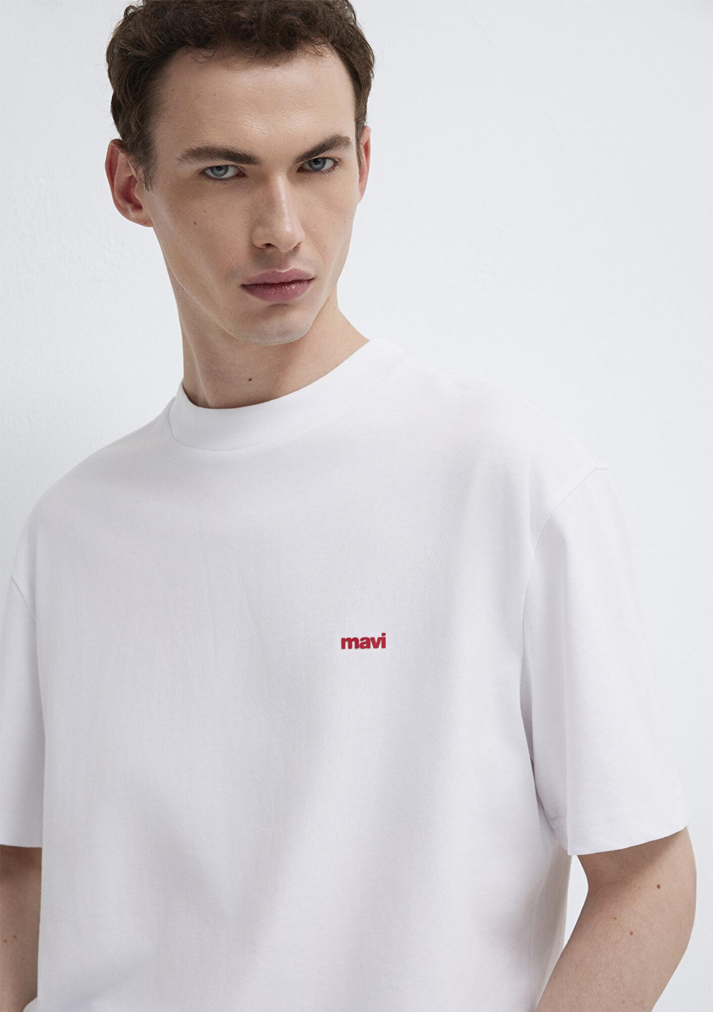 Mavi Mavi Logo Baskılı Beyaz Basic Tişört Loose Fit / Bol Rahat Kesim 0612216-620