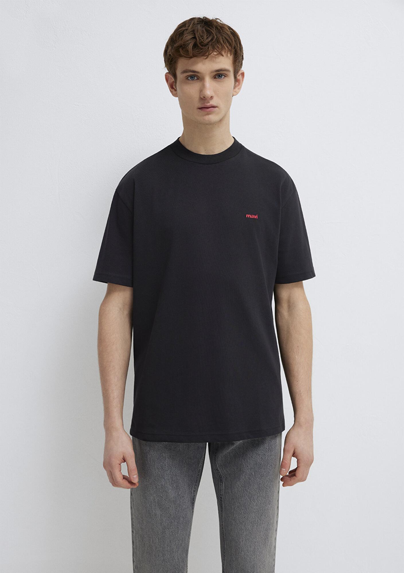 Mavi Mavi Logo Baskılı Siyah Basic Tişört Loose Fit / Bol Rahat Kesim 0612216-900