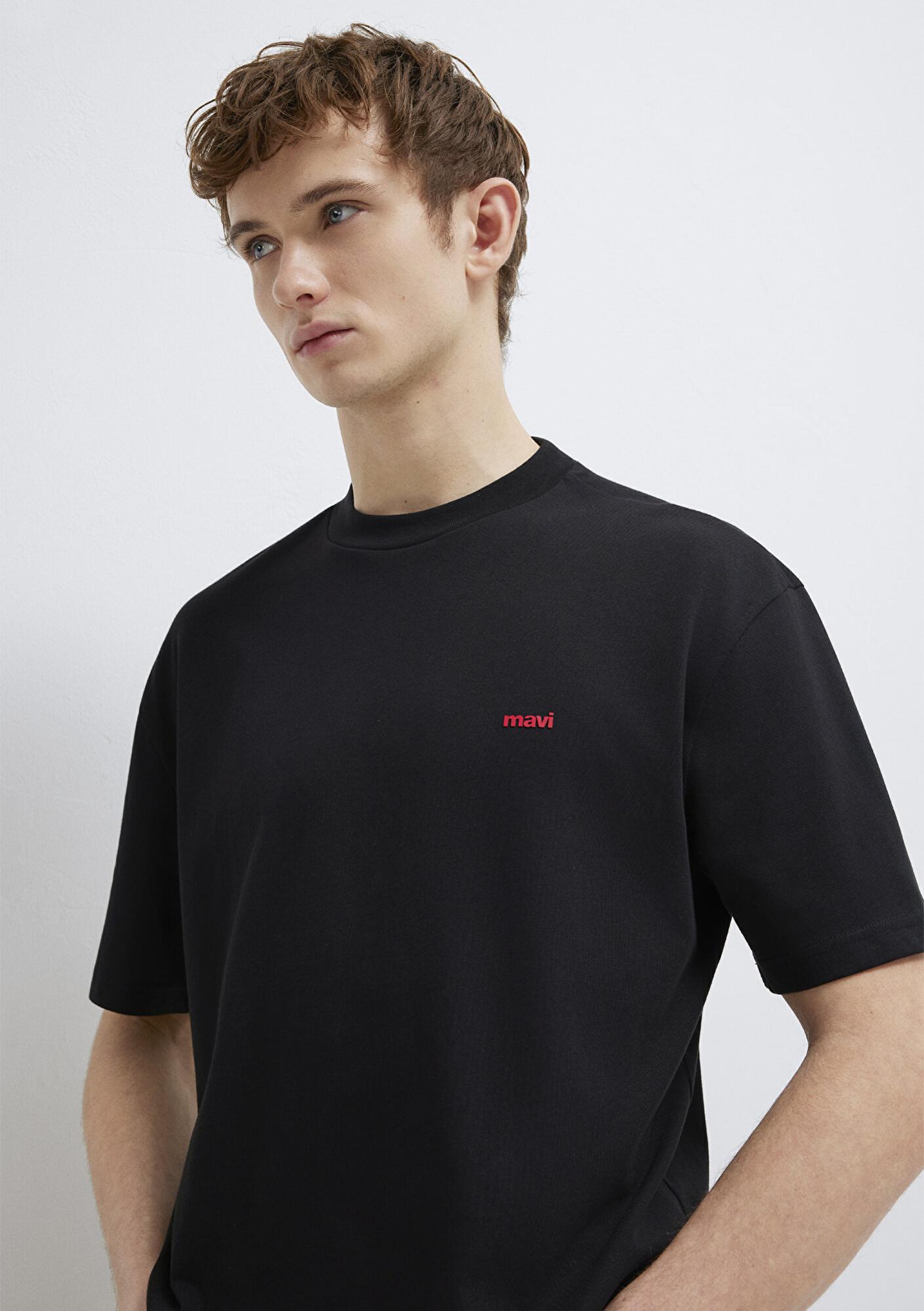 Mavi Mavi Logo Baskılı Siyah Basic Tişört Loose Fit / Bol Rahat Kesim 0612216-900