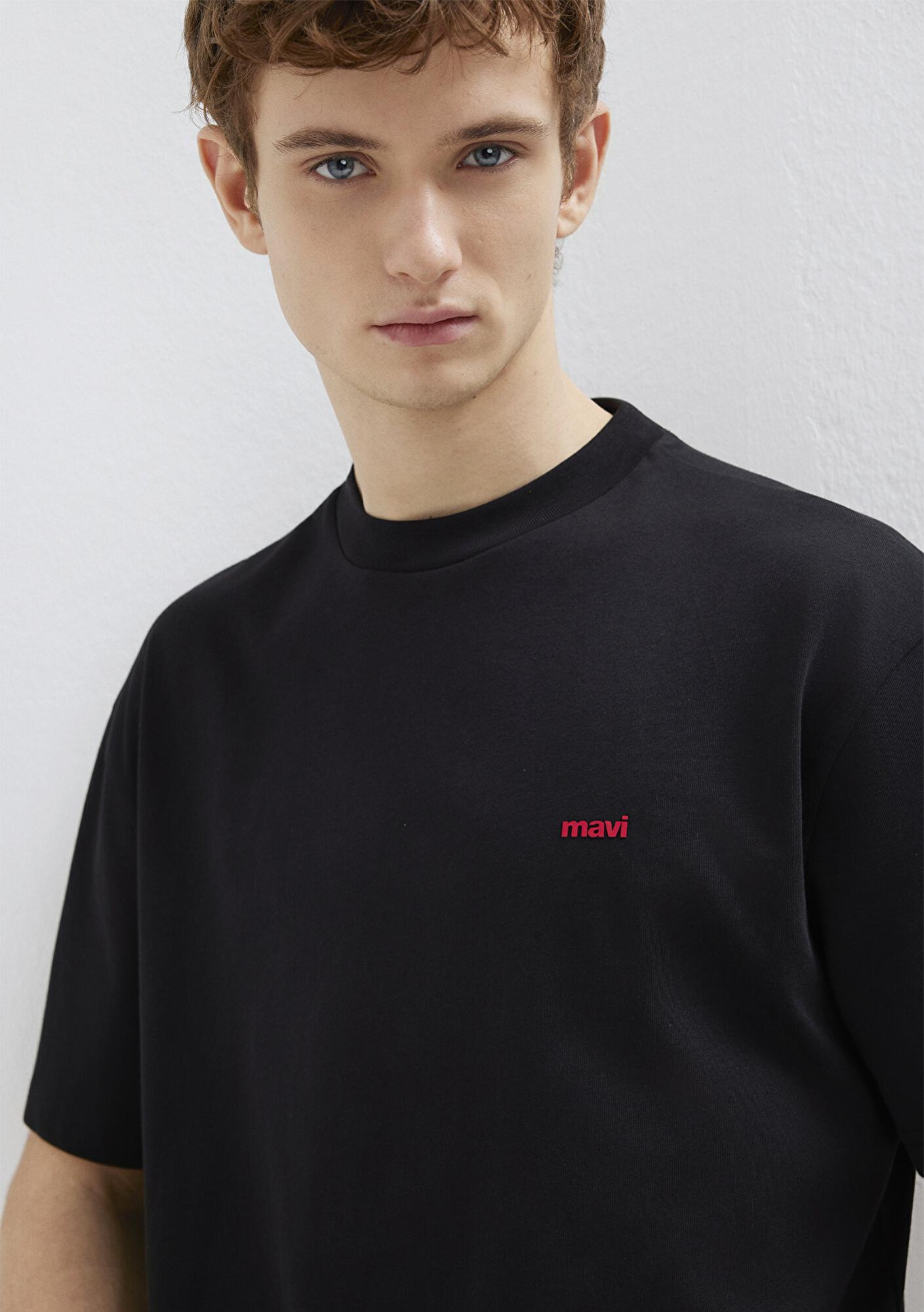 Mavi Mavi Logo Baskılı Siyah Basic Tişört Loose Fit / Bol Rahat Kesim 0612216-900