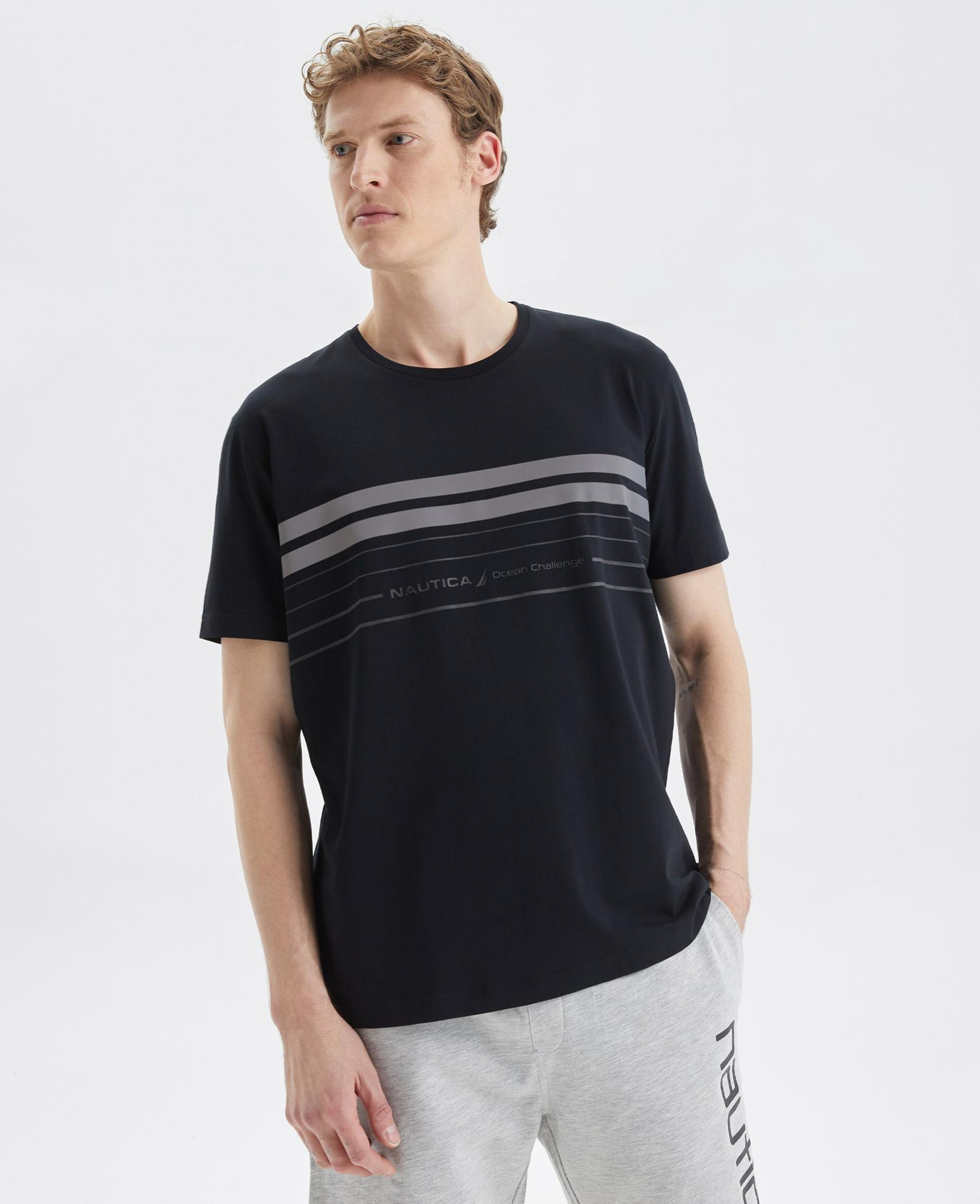 Nautica Erkek Siyah Standart Fit Çizgili T-Shirt