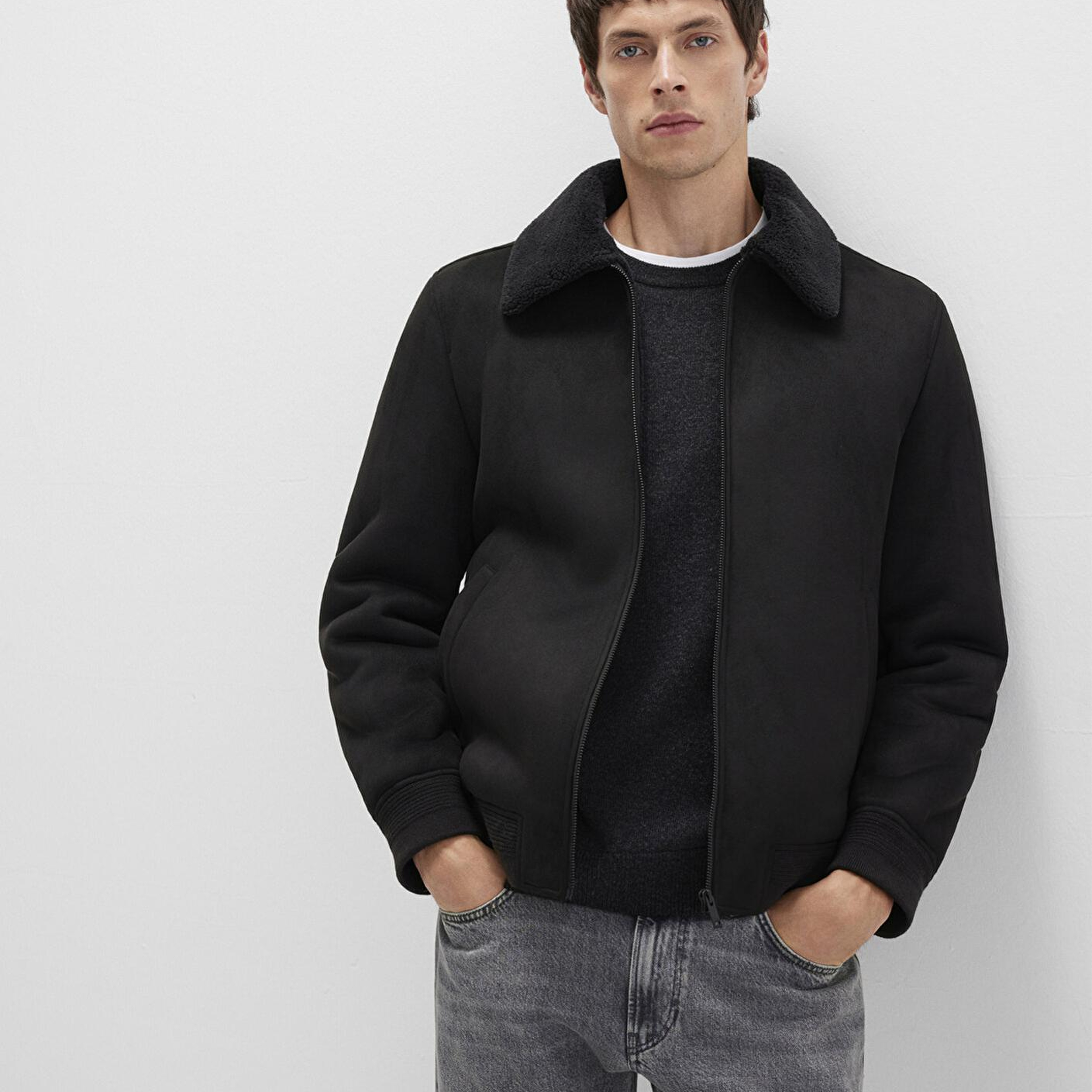 Mavi Suni Kürk Detaylı Siyah Suni Süet Ceket Regular Fit / Normal Kesim 0110450-900