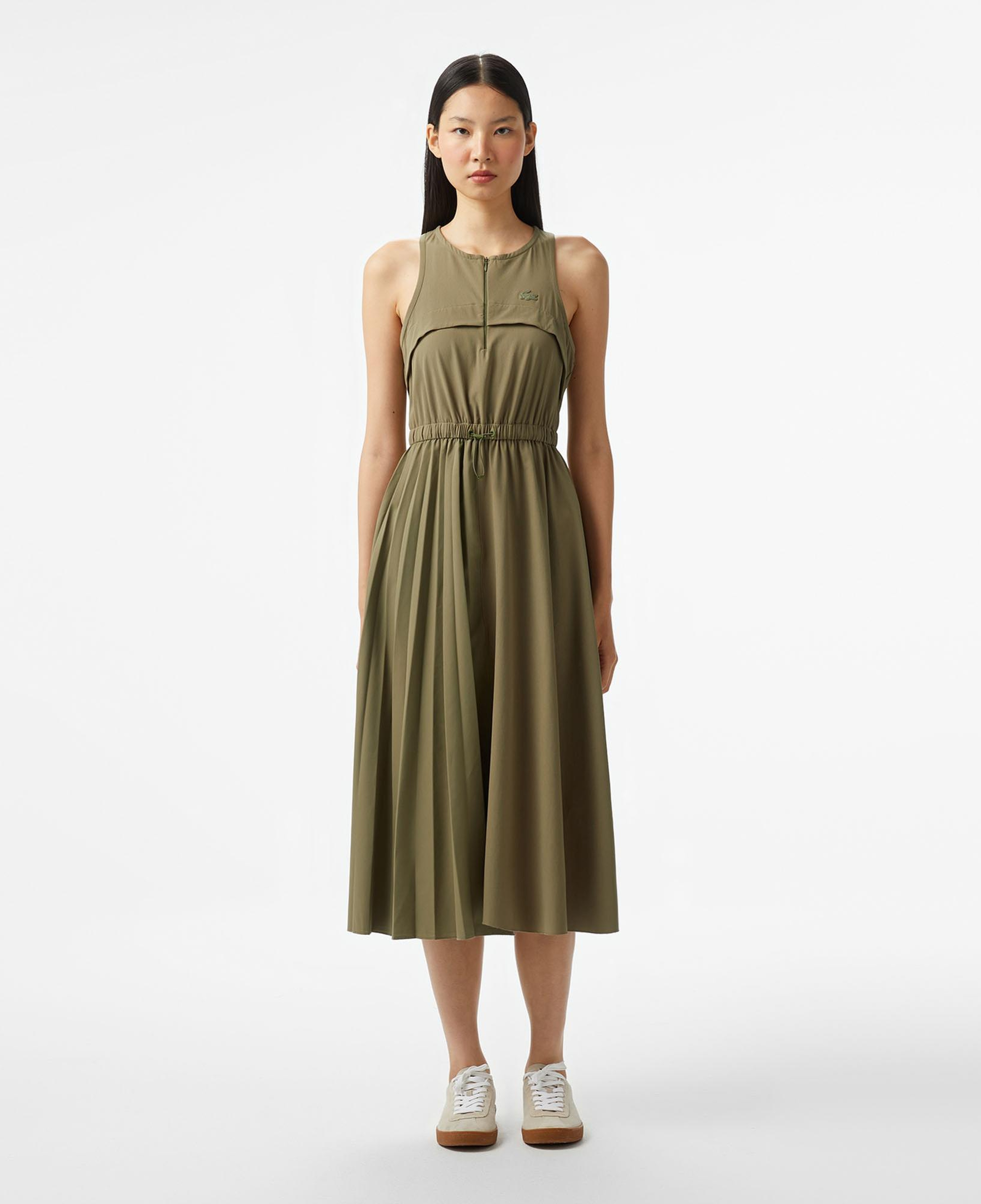 Lacoste Kadın Flare Fit Kolsuz Bisiklet Yaka Haki Elbise