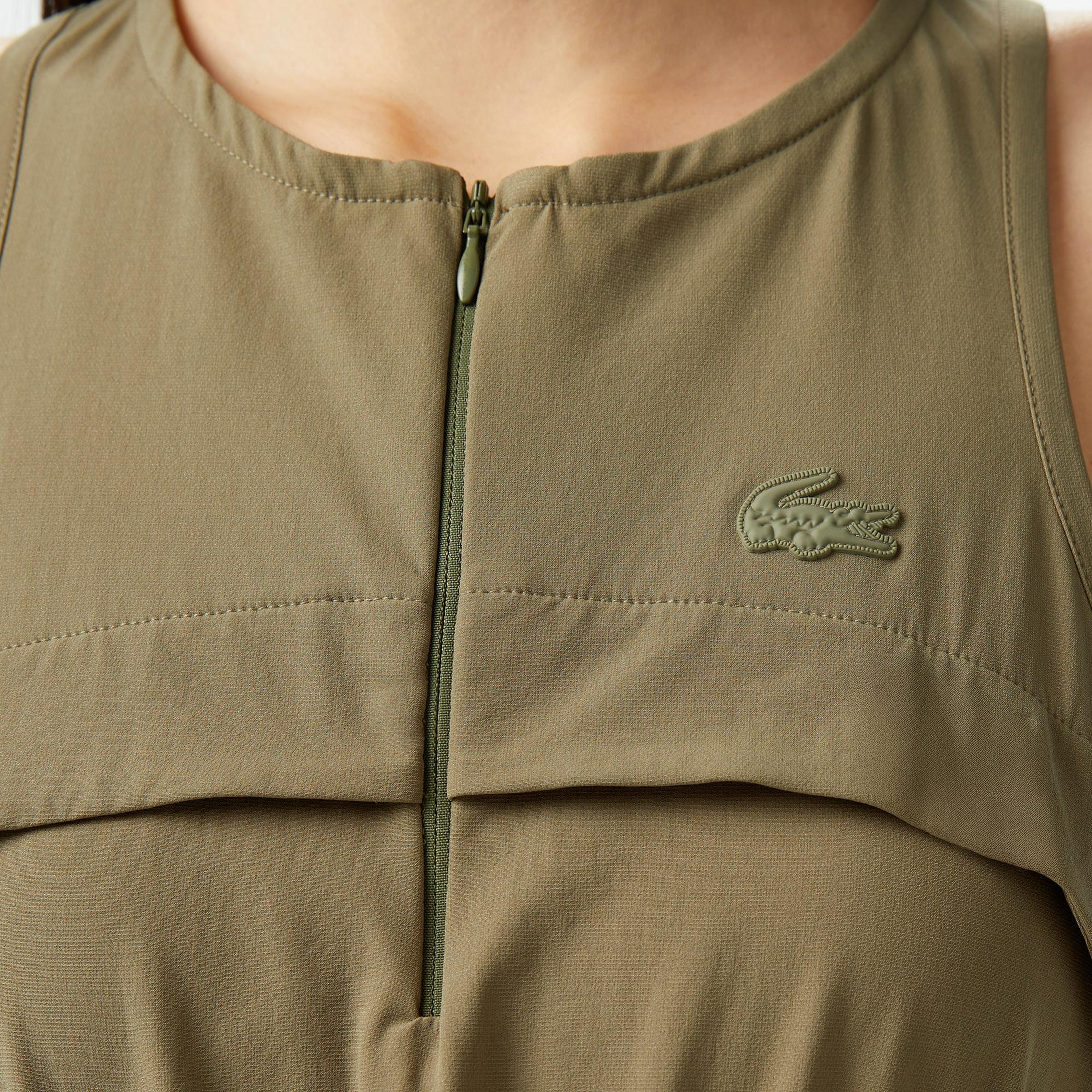 Lacoste Kadın Flare Fit Kolsuz Bisiklet Yaka Haki Elbise