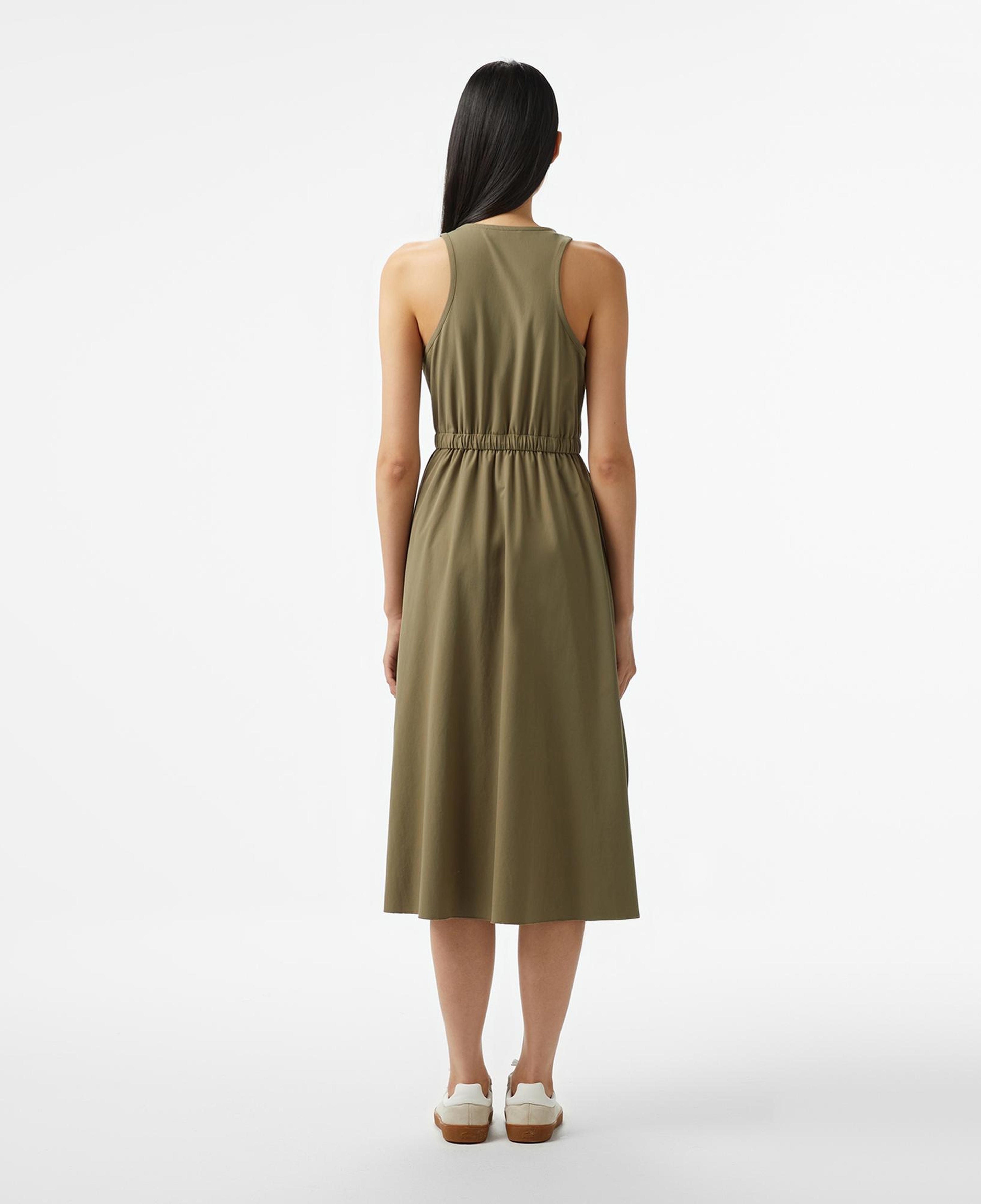 Lacoste Kadın Flare Fit Kolsuz Bisiklet Yaka Haki Elbise