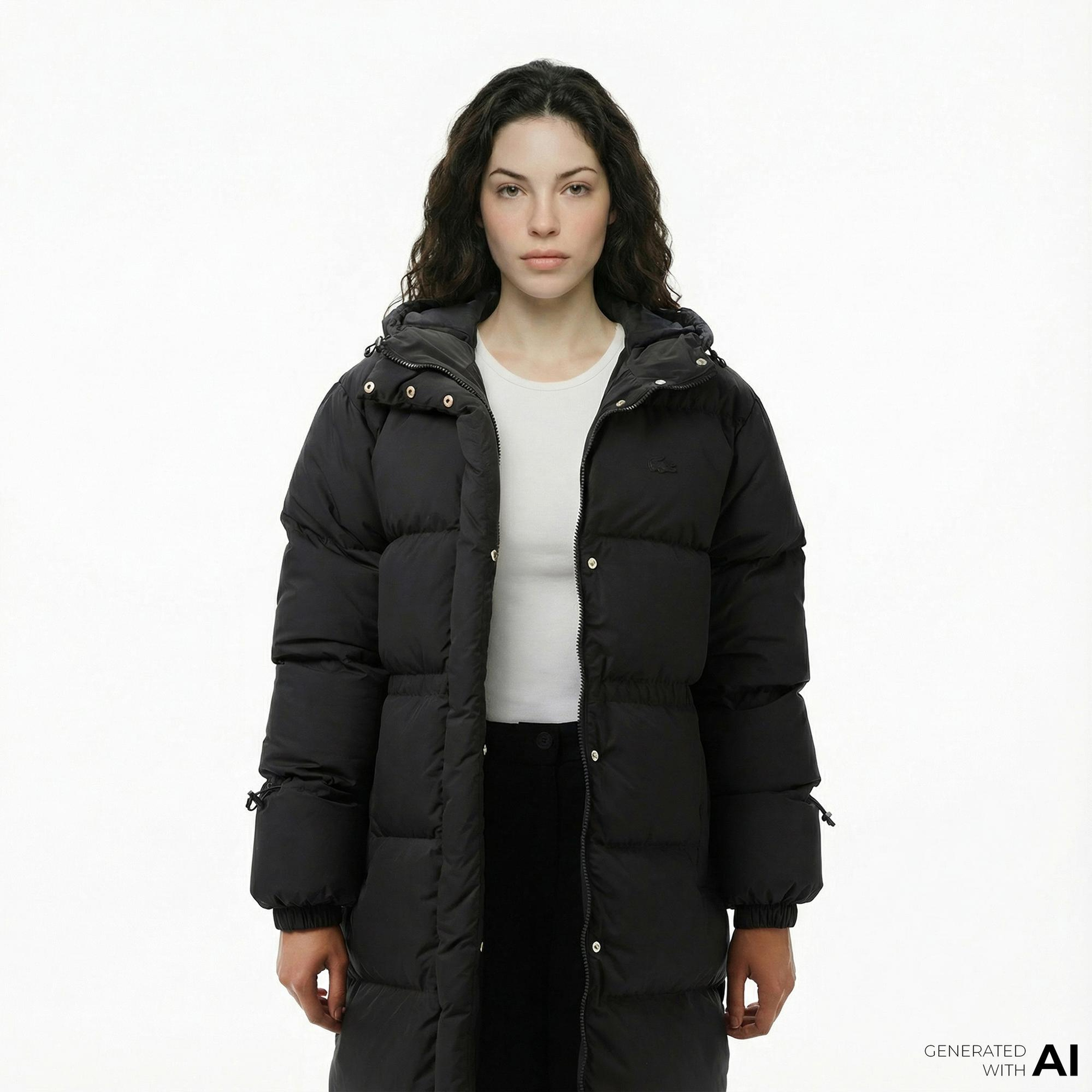 Lacoste Kadın Kapüşonlu Siyah Mont