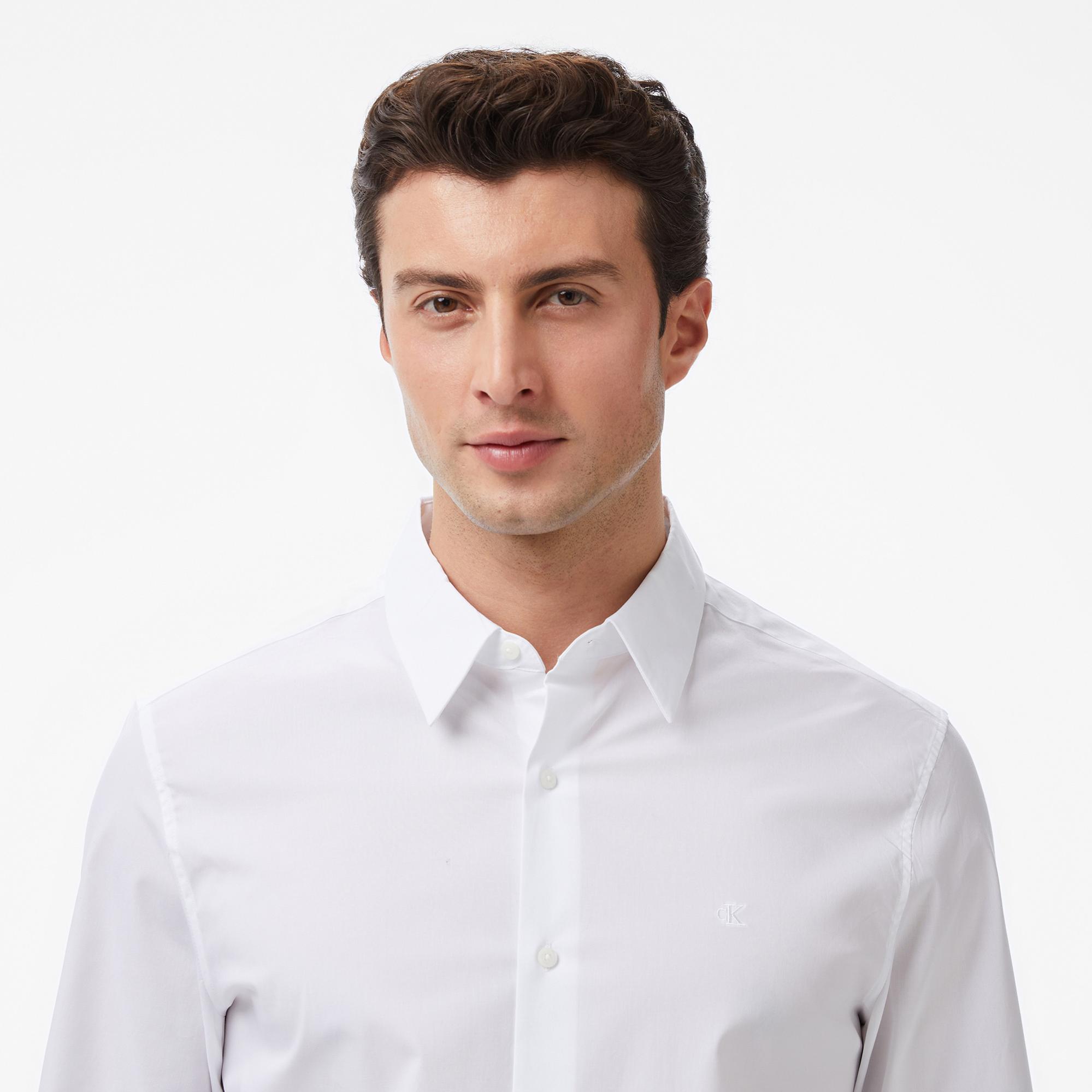 Calvin Klein Solid Stretch Classic Erkek Beyaz Gömlek