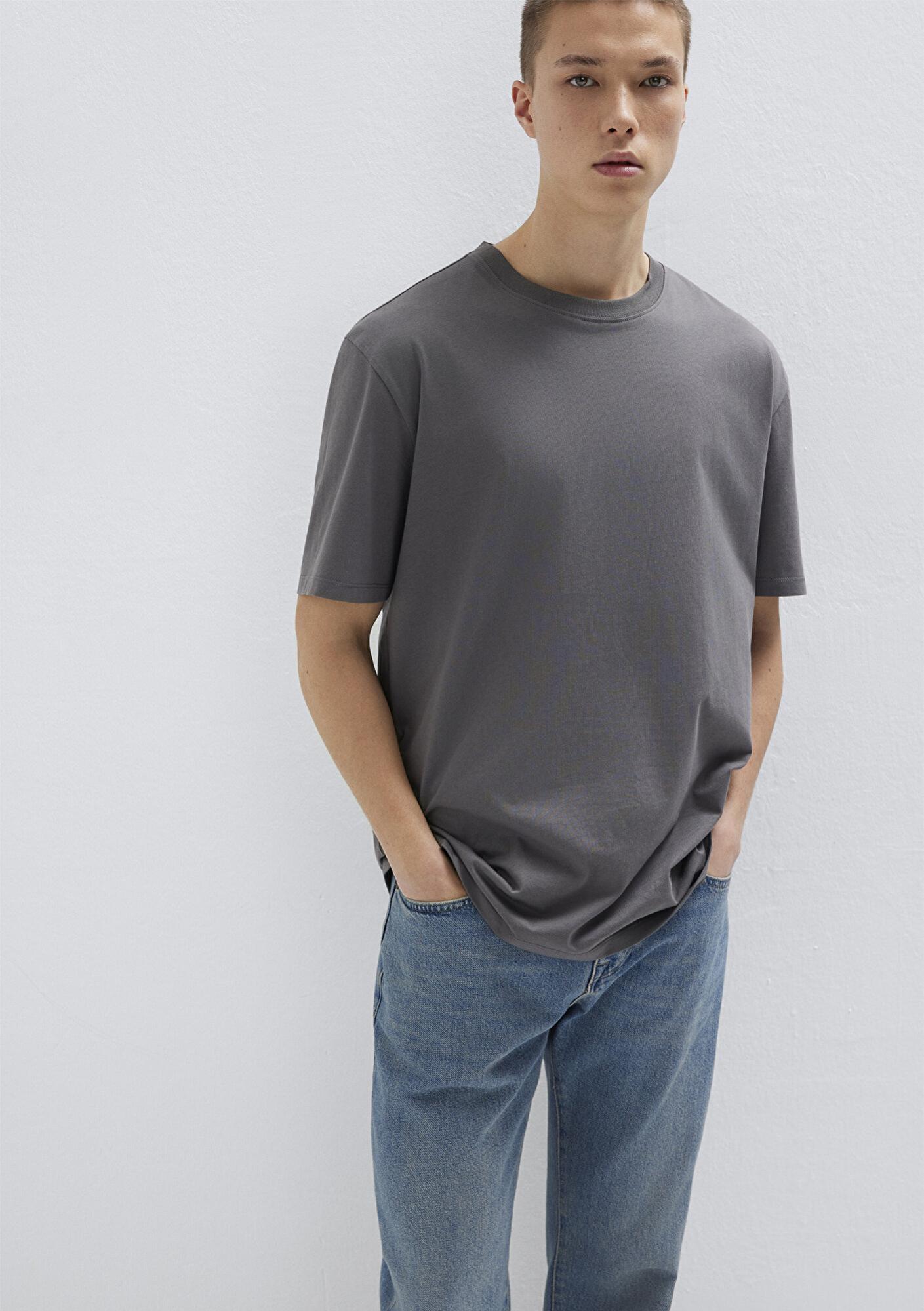 Mavi Antrasit Basic Tişört Loose Fit / Bol Rahat Kesim 066249-86569