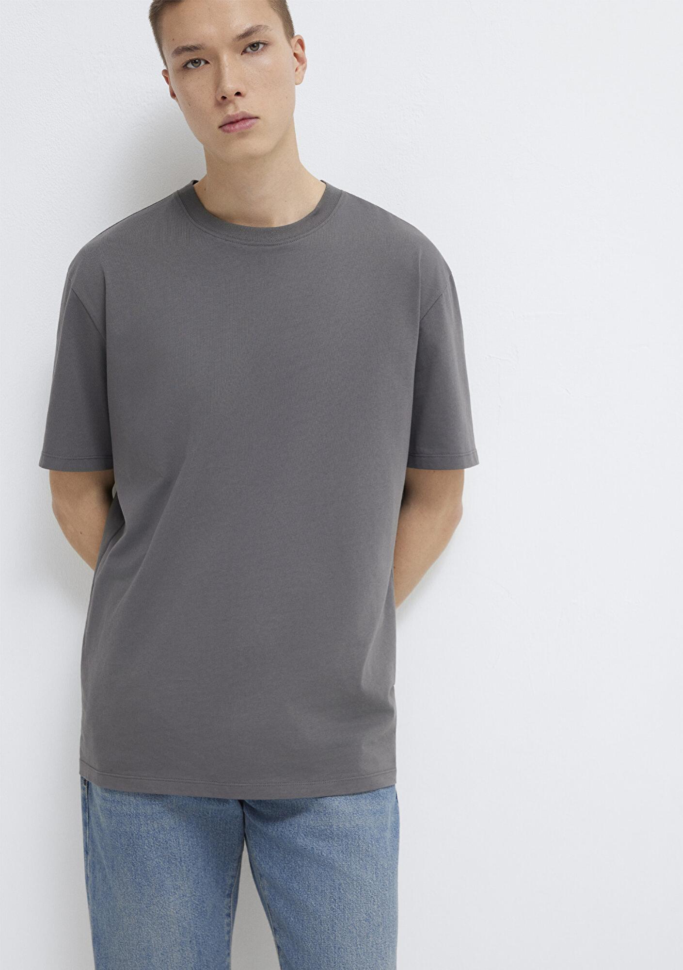 Mavi Antrasit Basic Tişört Loose Fit / Bol Rahat Kesim 066249-86569