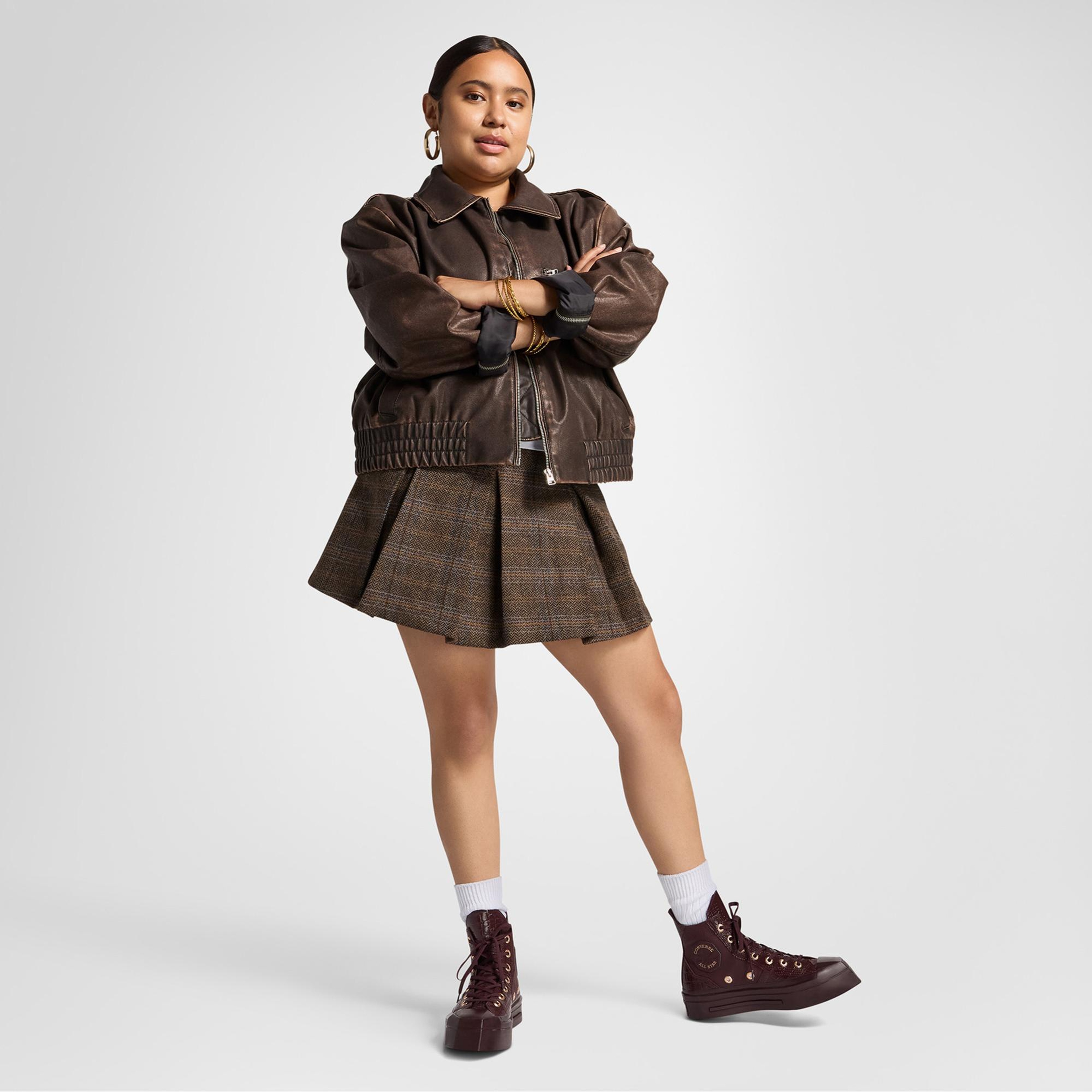 Converse Chuck 70 De Luxe Squared Unisex Bordo Deri Platform Sneaker