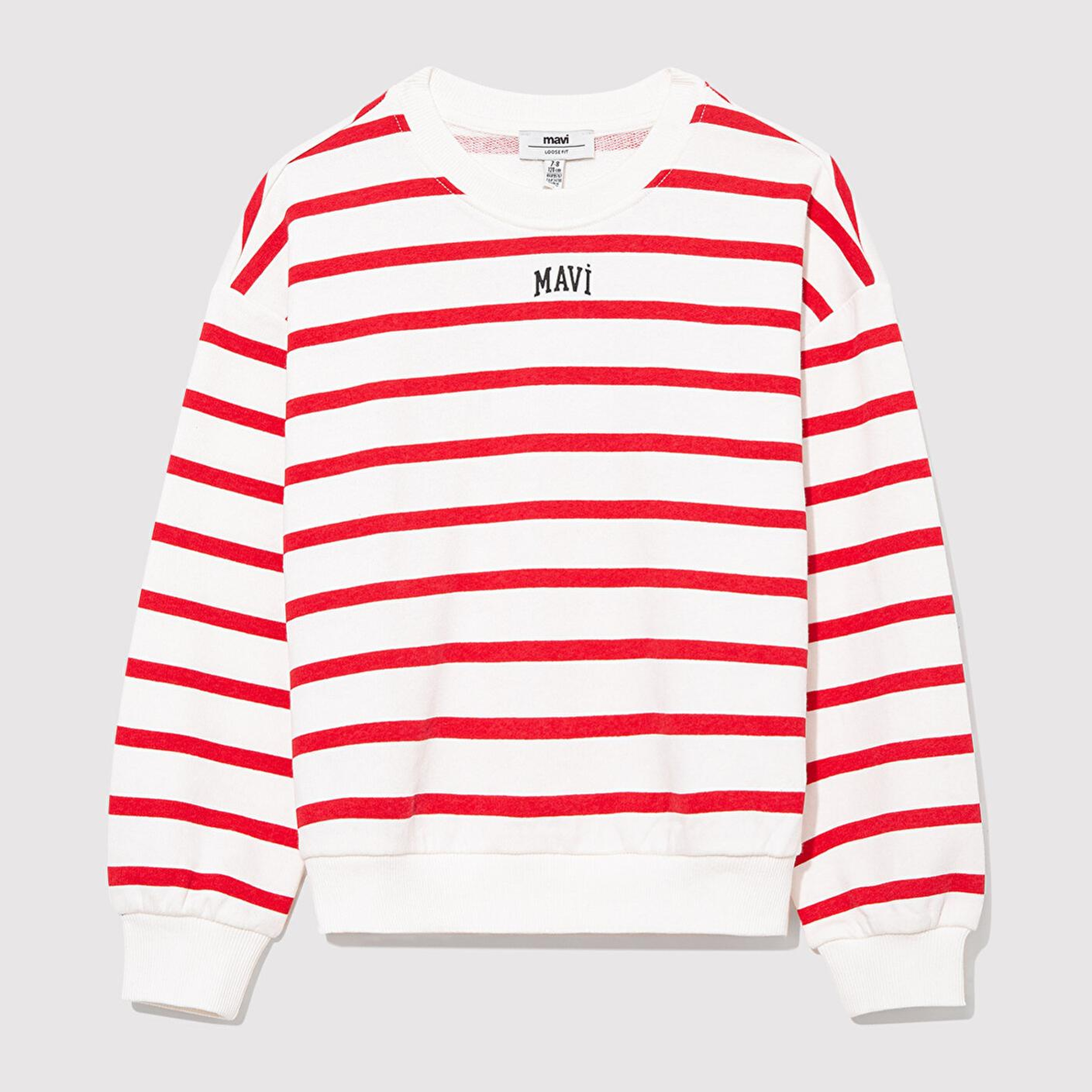 Mavi Mavi Logo Baskılı Kırmızı Çizgili Sweatshirt 7S10038-82054