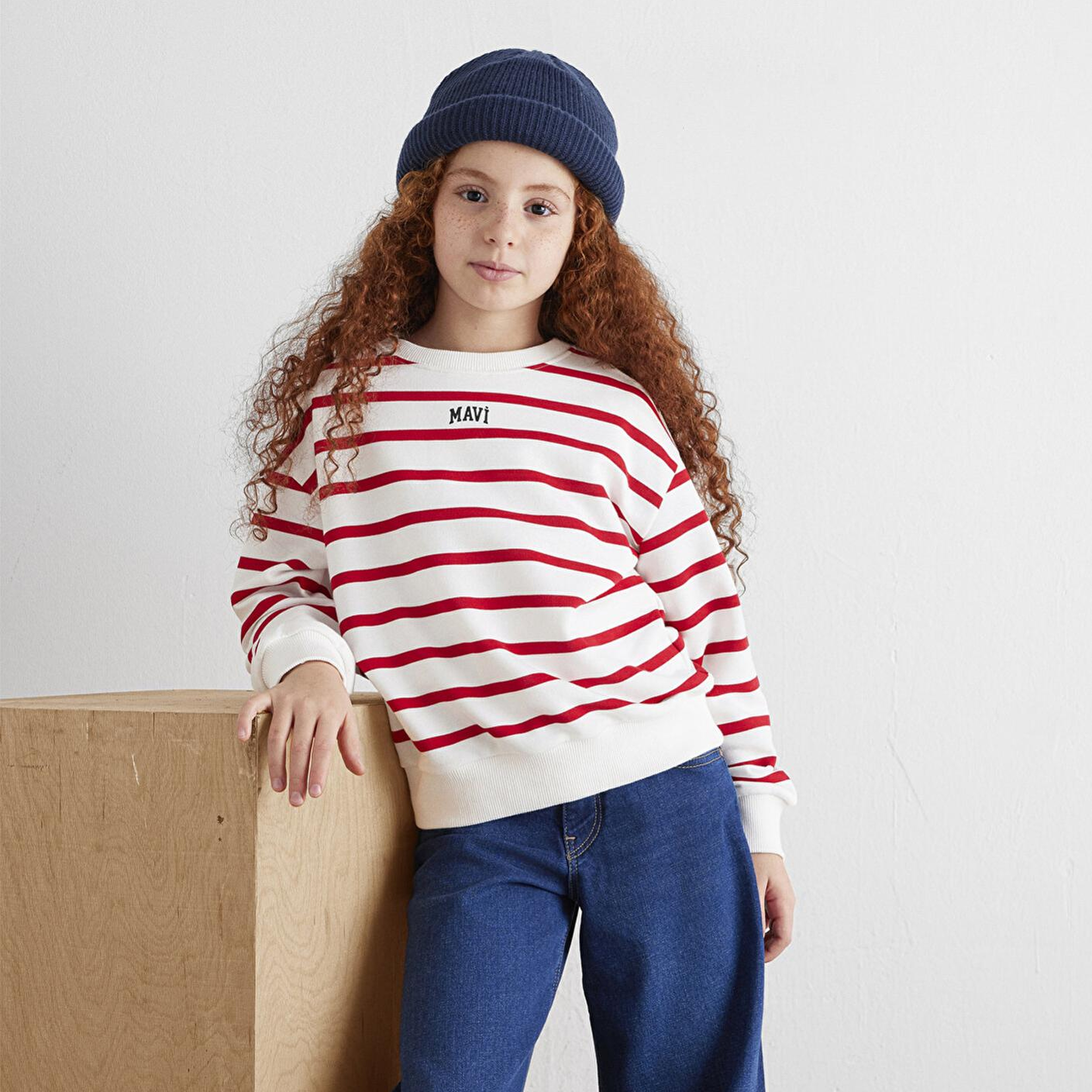 Mavi Mavi Logo Baskılı Kırmızı Çizgili Sweatshirt 7S10038-82054