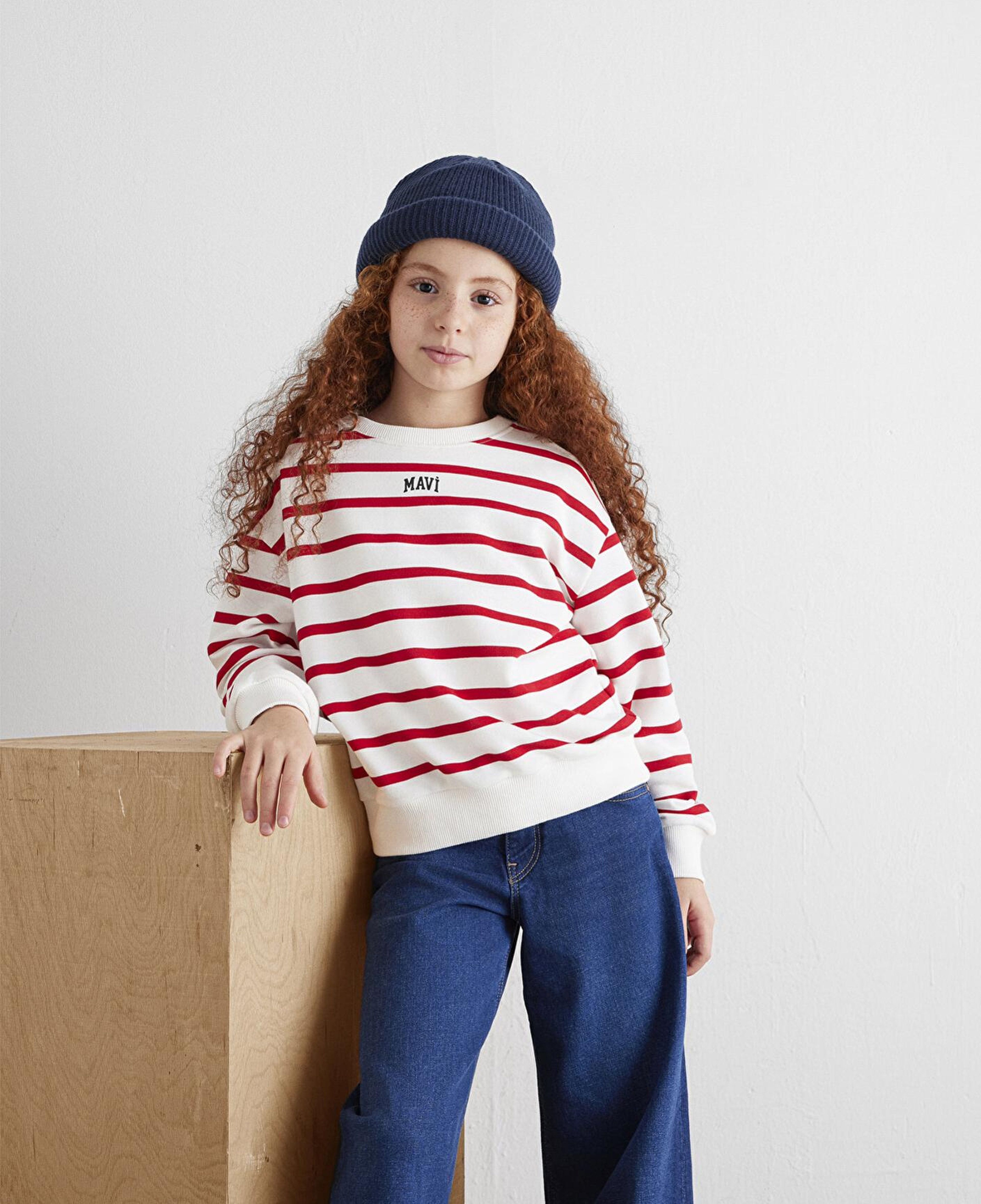 Mavi Mavi Logo Baskılı Kırmızı Çizgili Sweatshirt 7S10038-82054