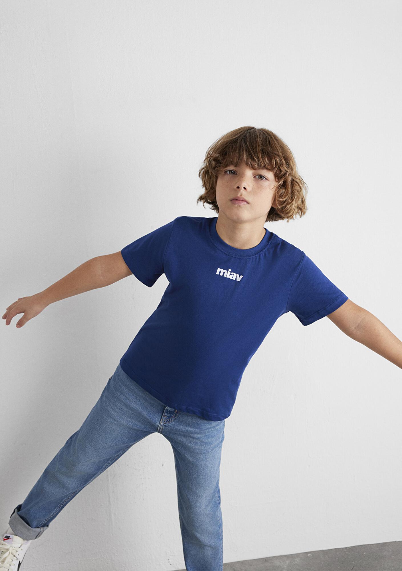 Mavi Miav Baskılı Mavi Çocuk Tişört Regular Fit / Normal Kesim 6633270722