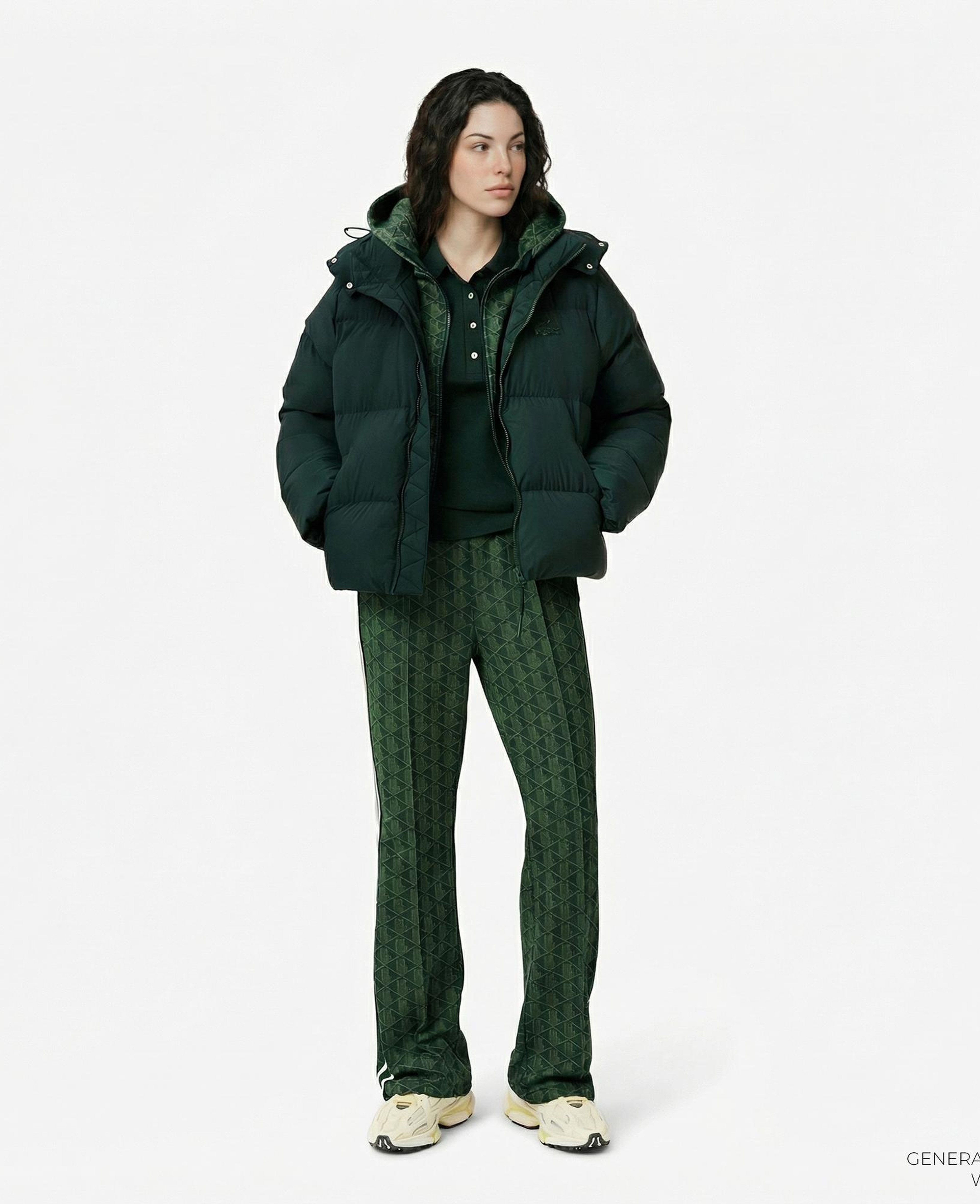 Lacoste Kadın Relaxed Fit Kapüşonlu Koyu Yeşil Şişme Mont