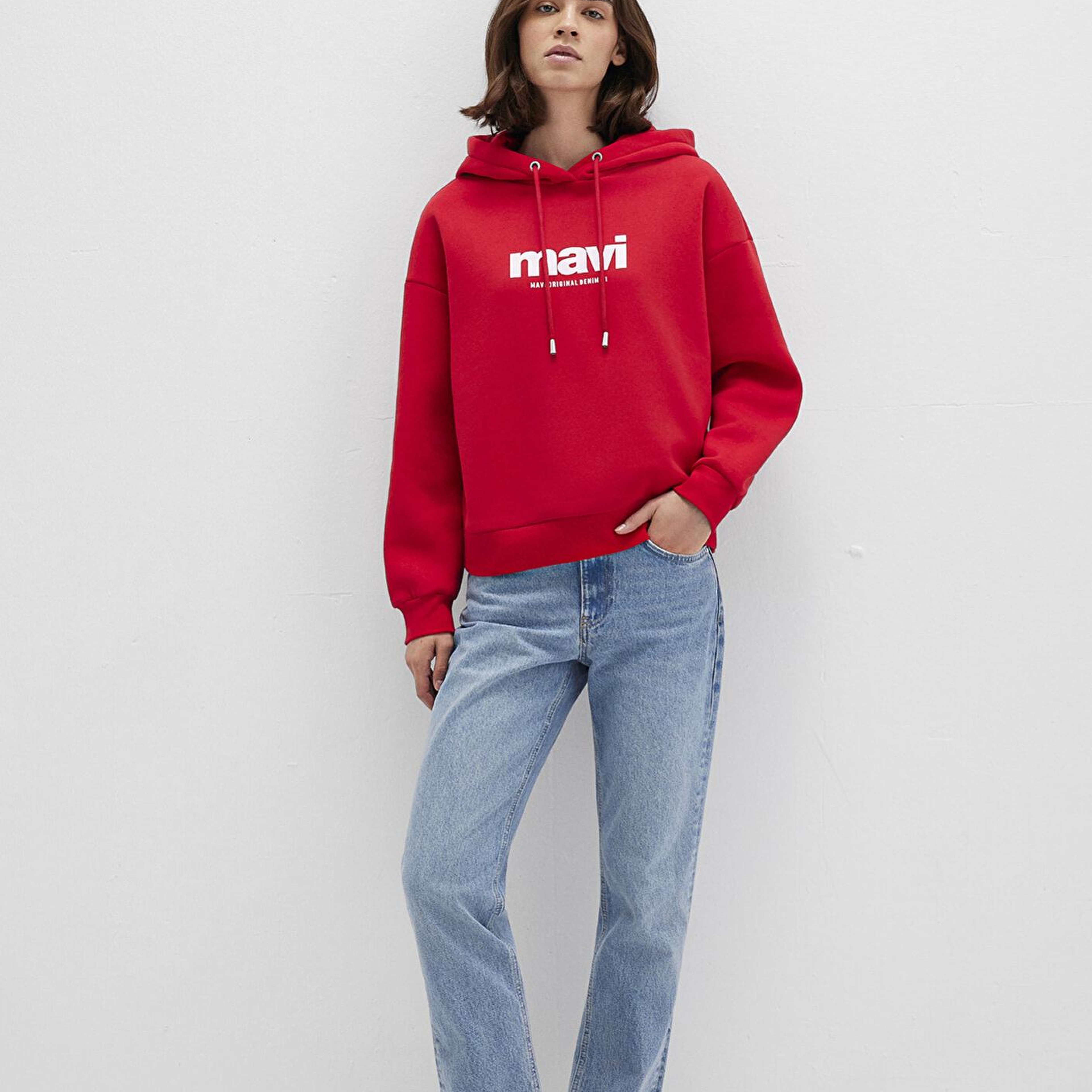 Mavi Mavi Logo Baskılı Kapüşonlu Kırmızı Sweatshirt 168334-35476