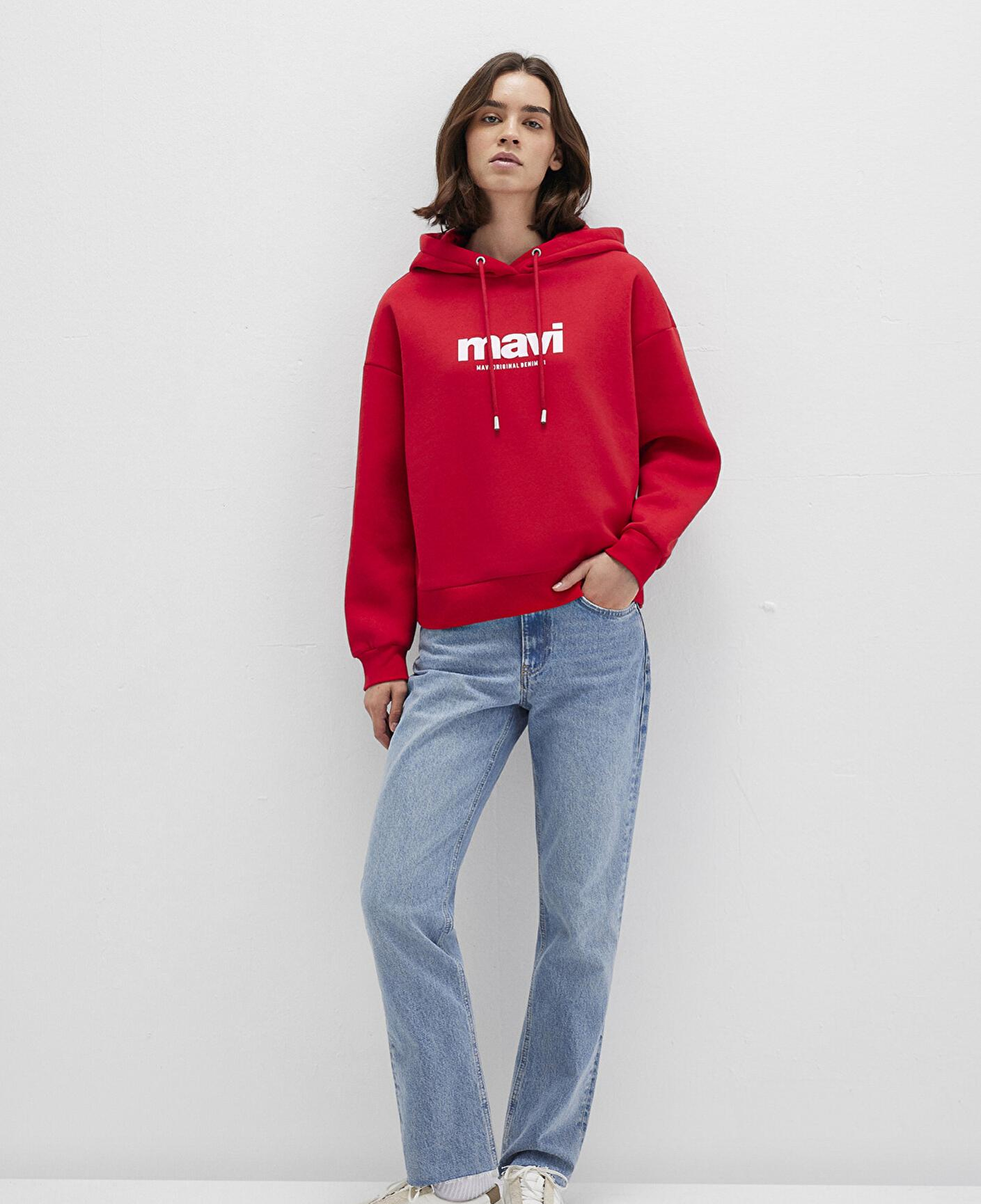 Mavi Mavi Logo Baskılı Kapüşonlu Kırmızı Sweatshirt 168334-35476