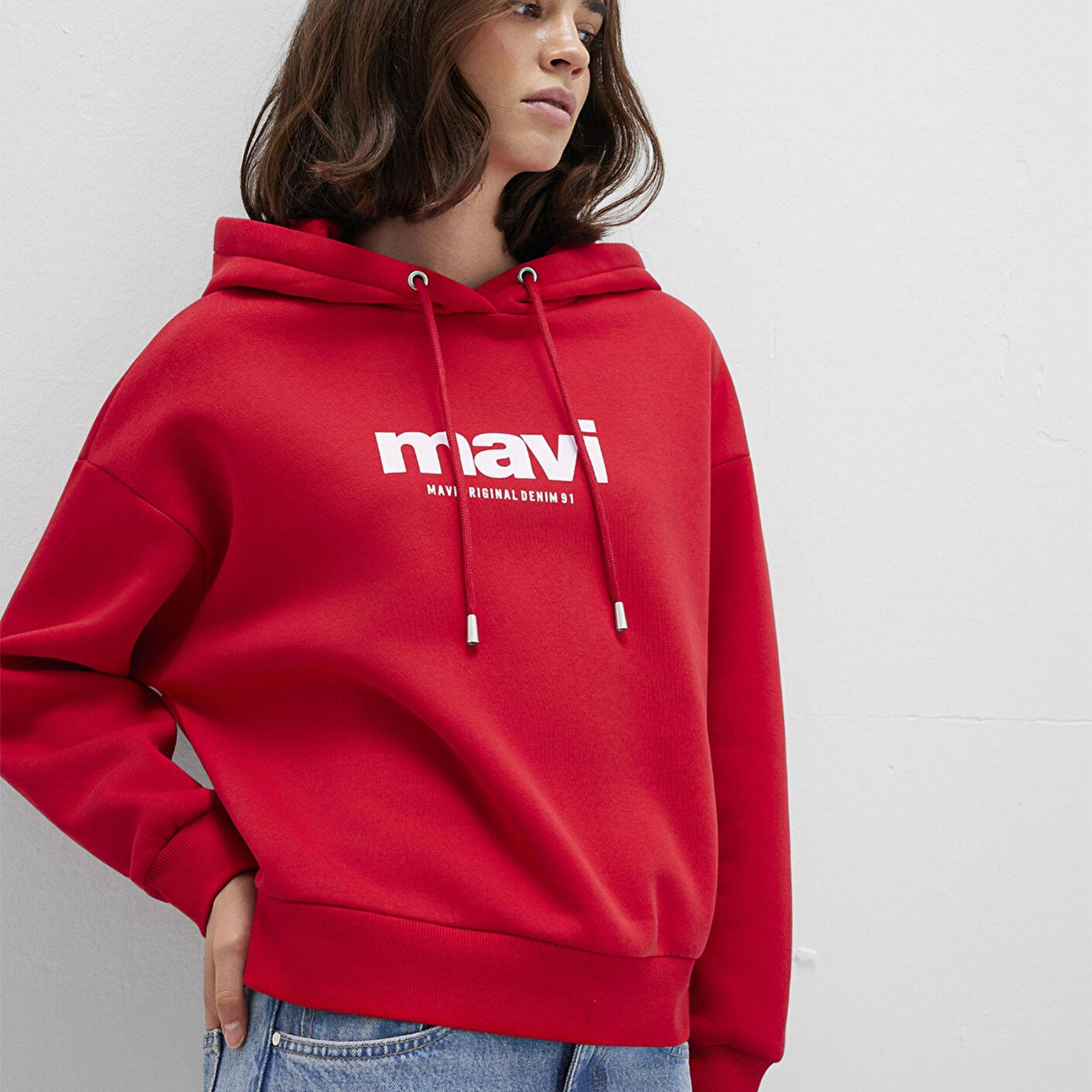 Mavi Mavi Logo Baskılı Kapüşonlu Kırmızı Sweatshirt 168334-35476