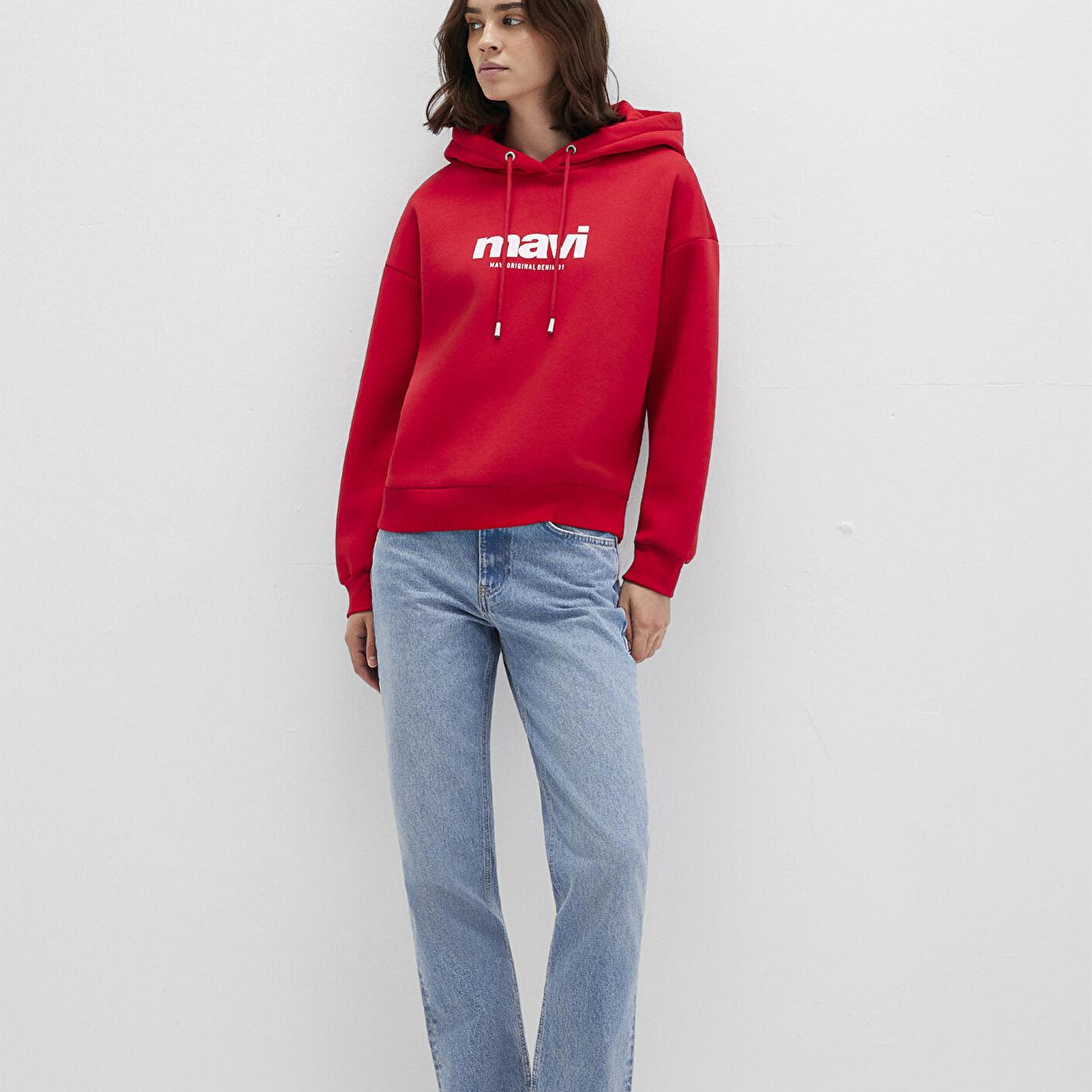 Mavi Mavi Logo Baskılı Kapüşonlu Kırmızı Sweatshirt 168334-35476