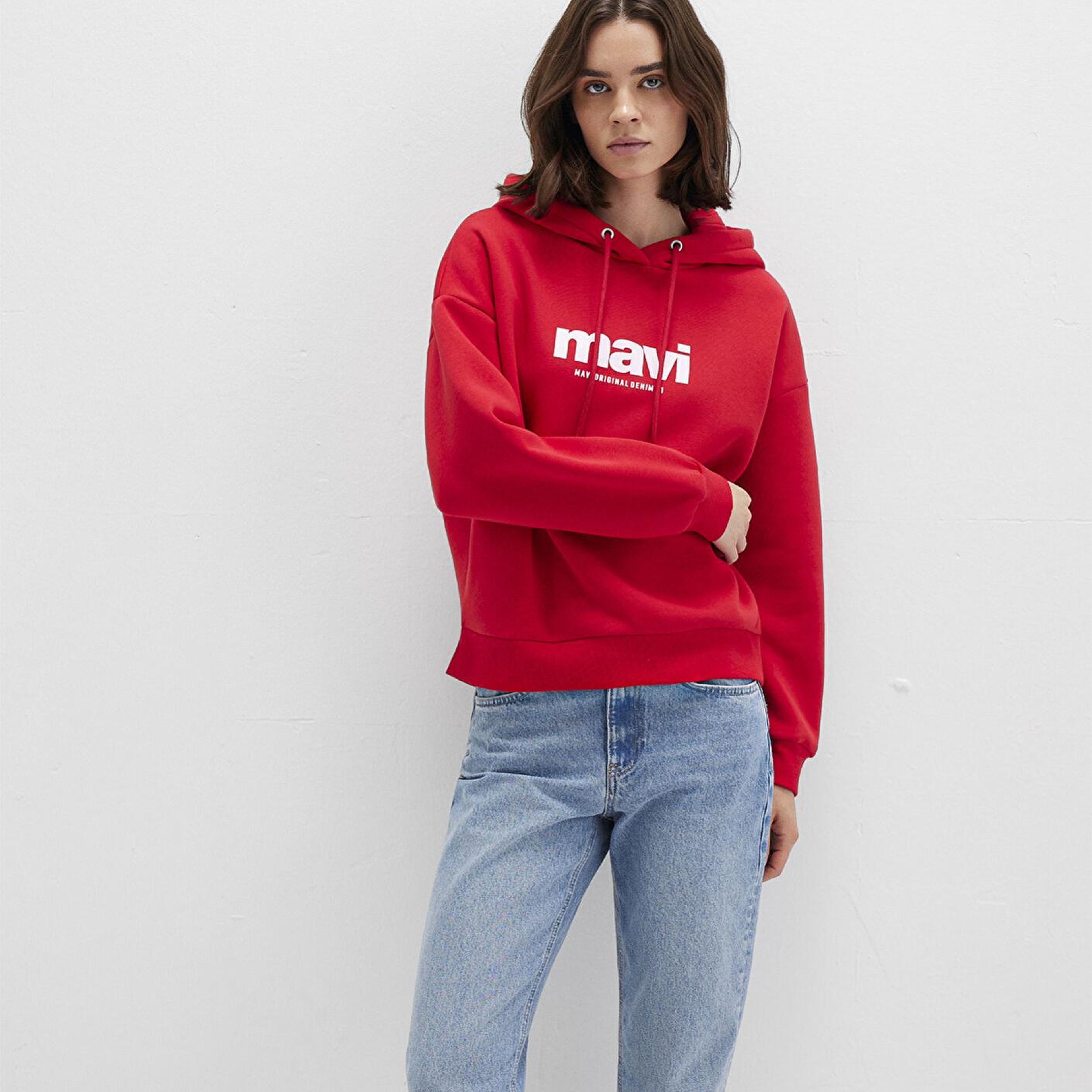 Mavi Mavi Logo Baskılı Kapüşonlu Kırmızı Sweatshirt 168334-35476