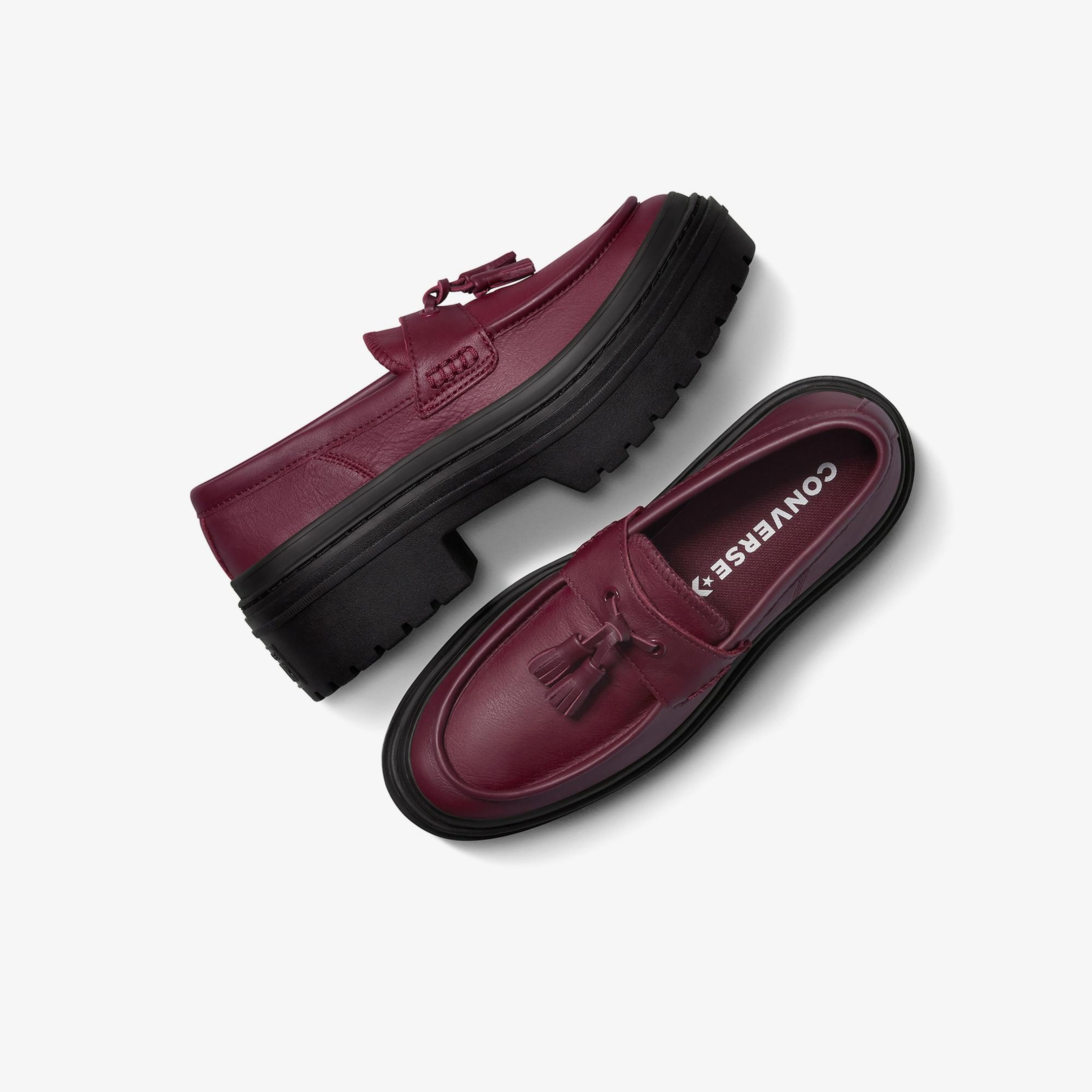 Converse Chuck Taylor All Star Lugged Heel Kadın Bordo Deri Platform Loafer Ayakkabı