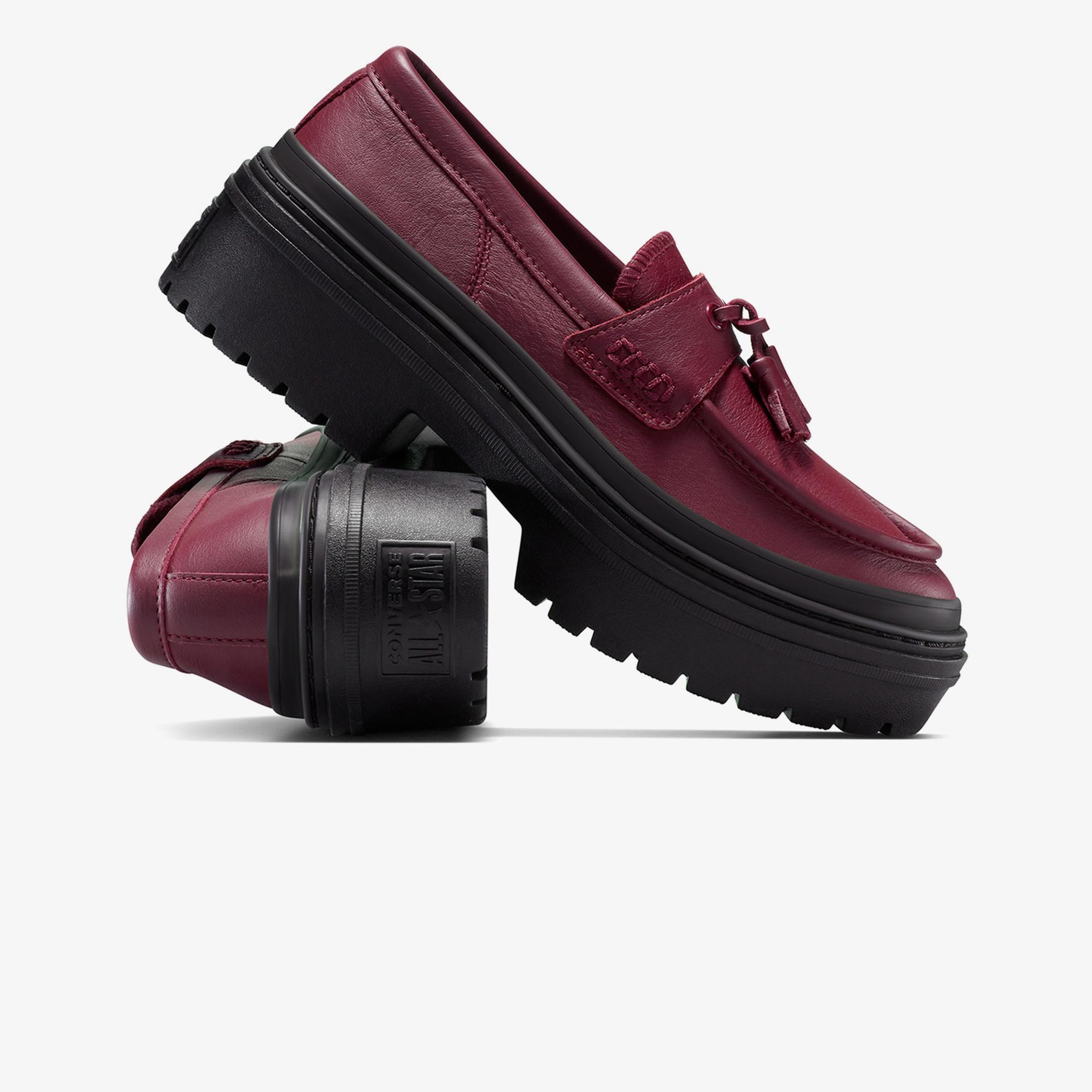Converse Chuck Taylor All Star Lugged Heel Kadın Bordo Deri Platform Loafer Ayakkabı