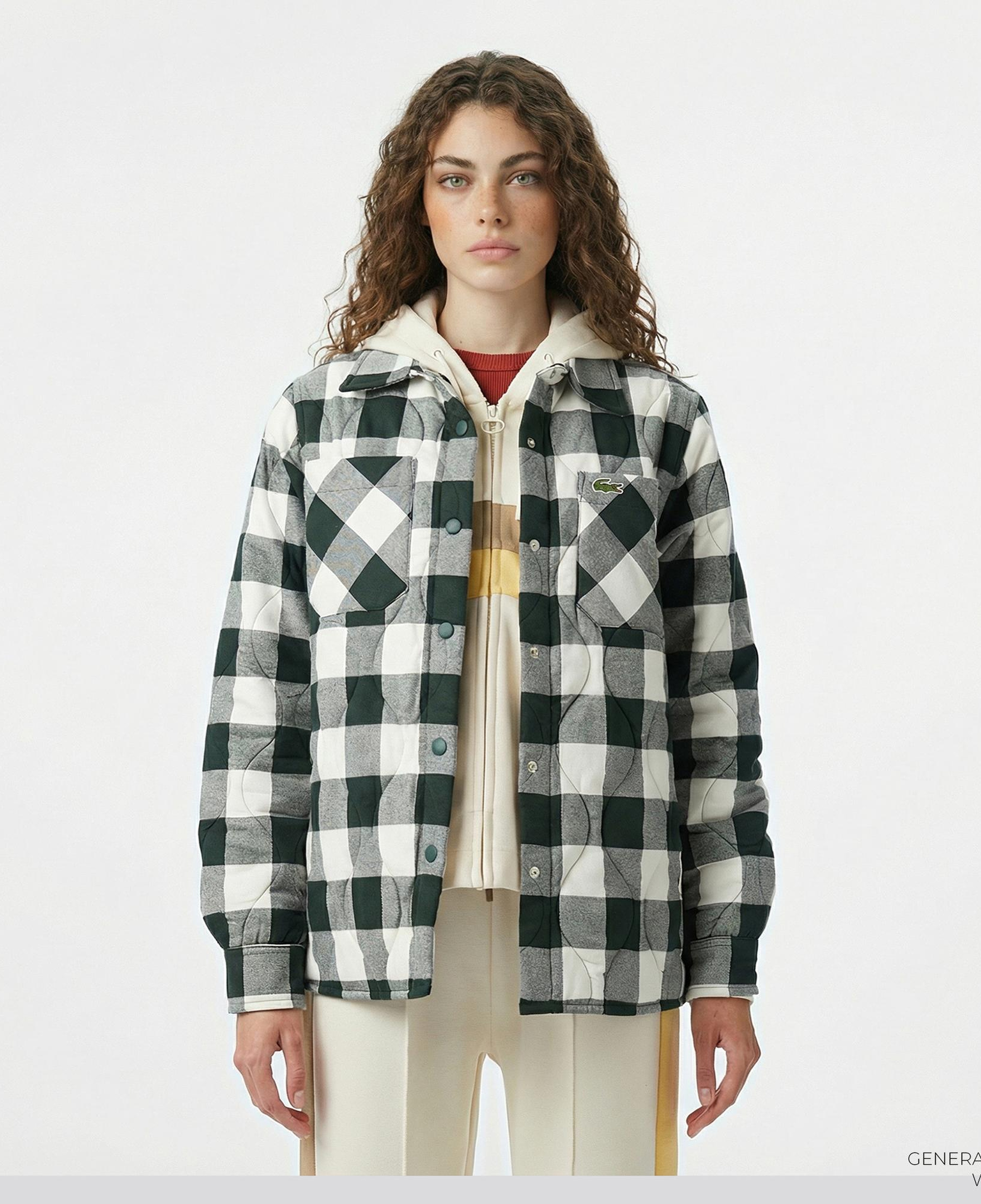 Lacoste Kadın Ekose Koyu Yeşil Gömlek