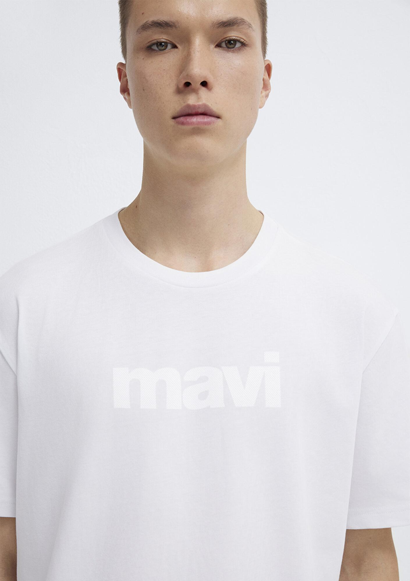 Mavi Mavi Logo Baskılı Beyaz Tişört Loose Fit / Bol Rahat Kesim 0611807-620