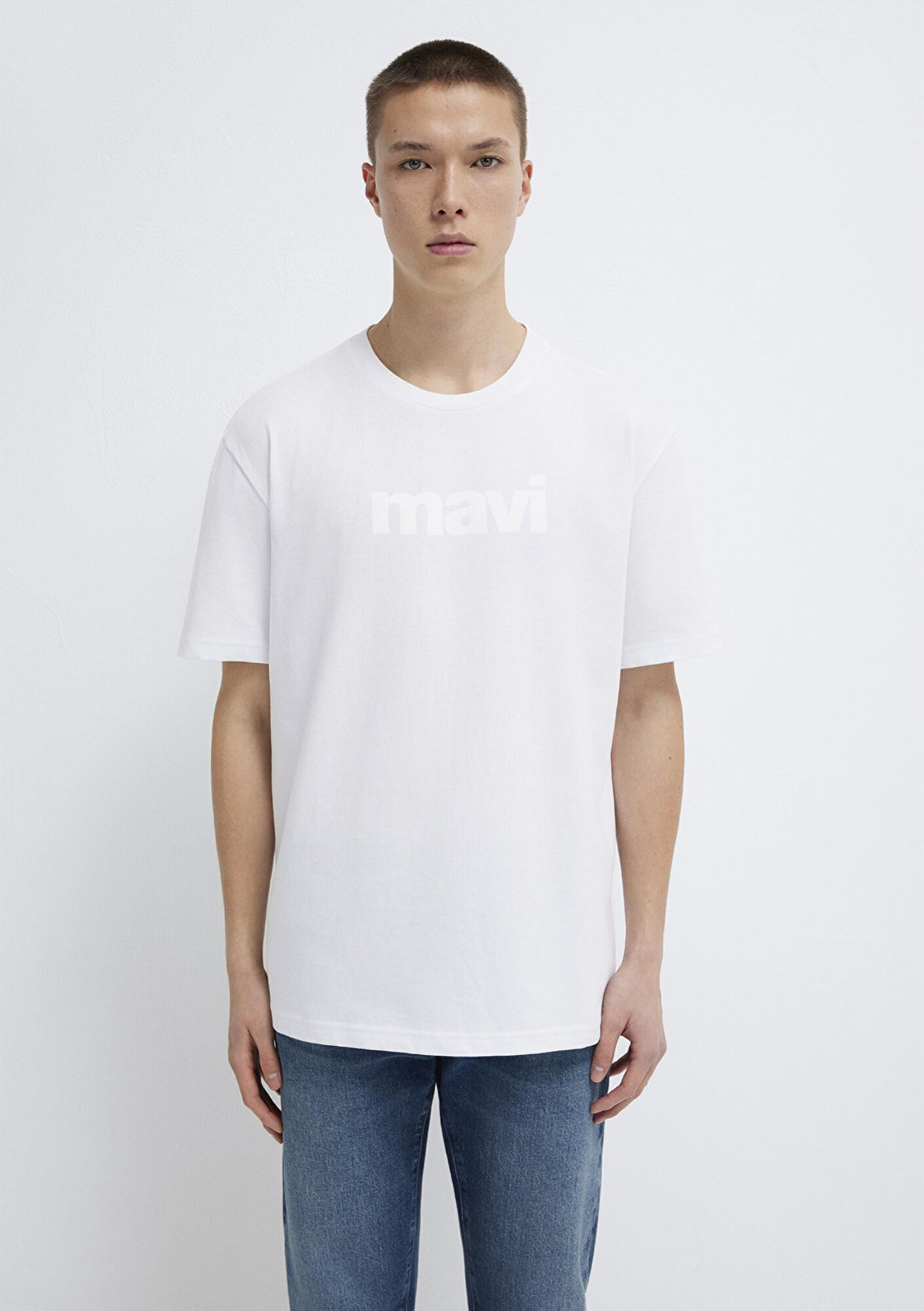 Mavi Mavi Logo Baskılı Beyaz Tişört Loose Fit / Bol Rahat Kesim 0611807-620