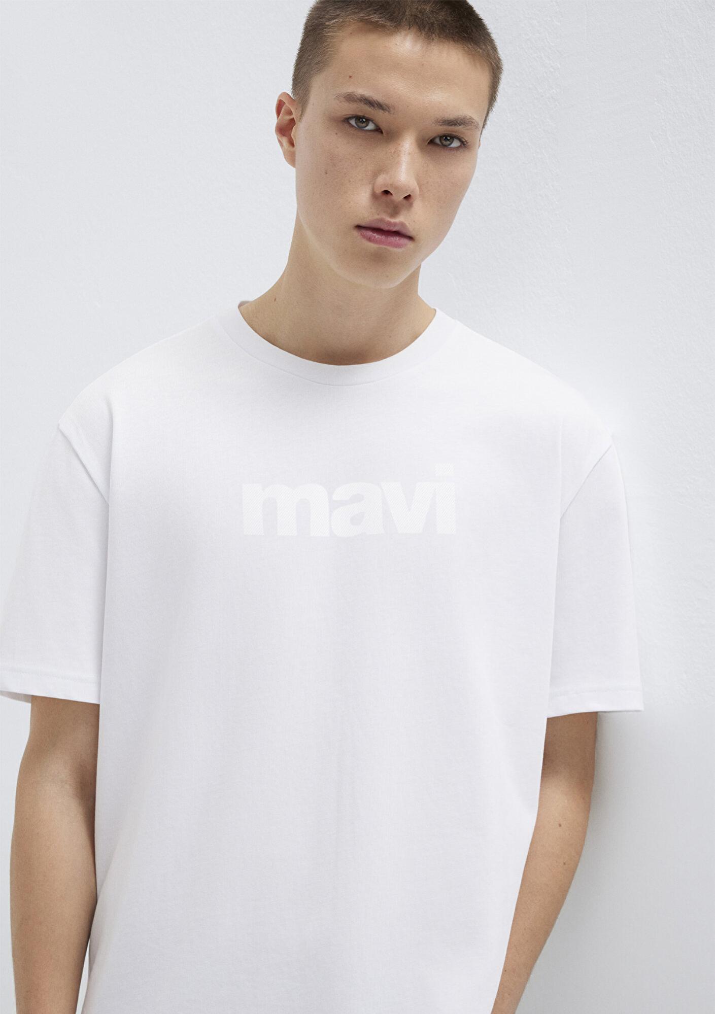 Mavi Mavi Logo Baskılı Beyaz Tişört Loose Fit / Bol Rahat Kesim 0611807-620