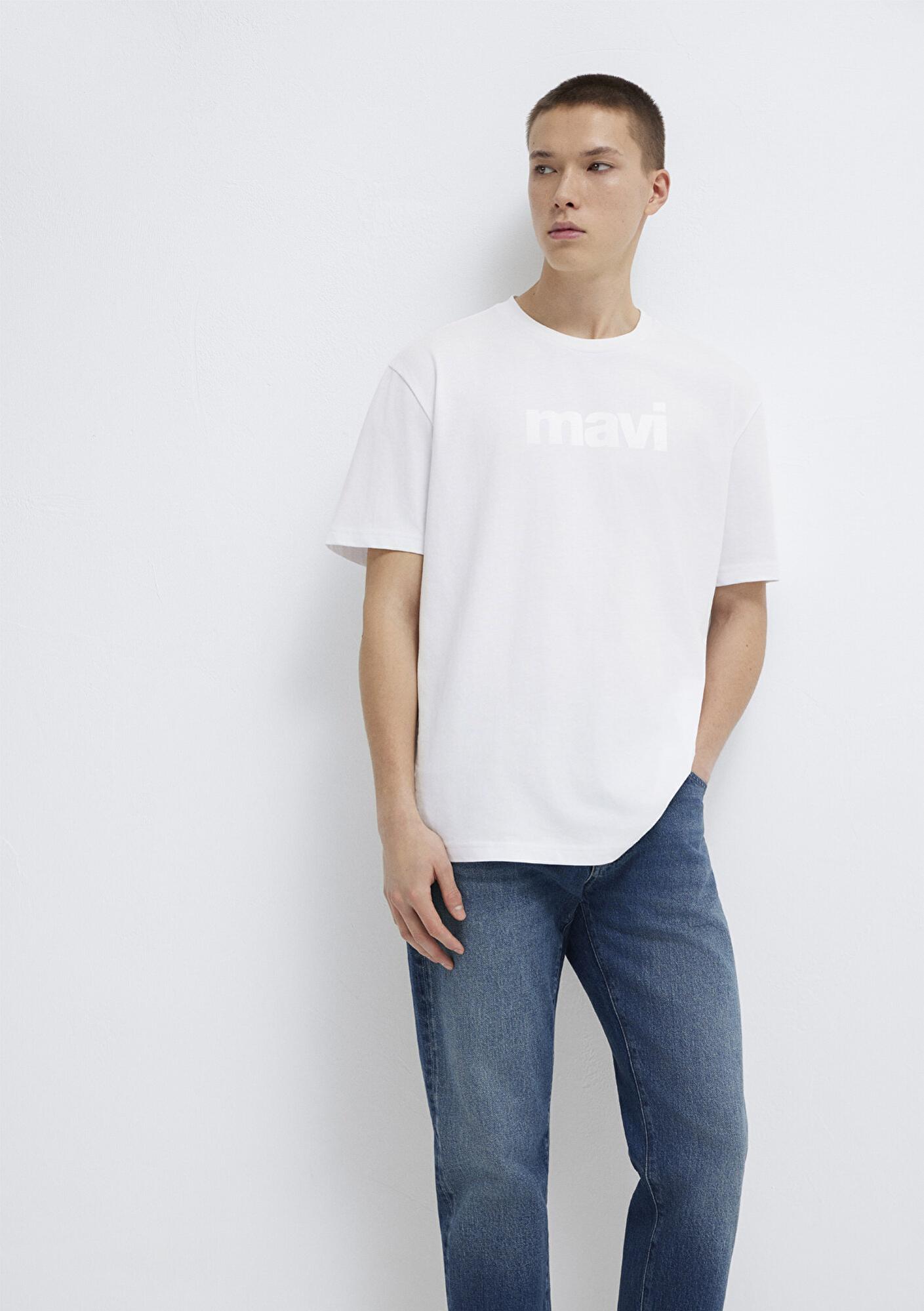 Mavi Mavi Logo Baskılı Beyaz Tişört Loose Fit / Bol Rahat Kesim 0611807-620