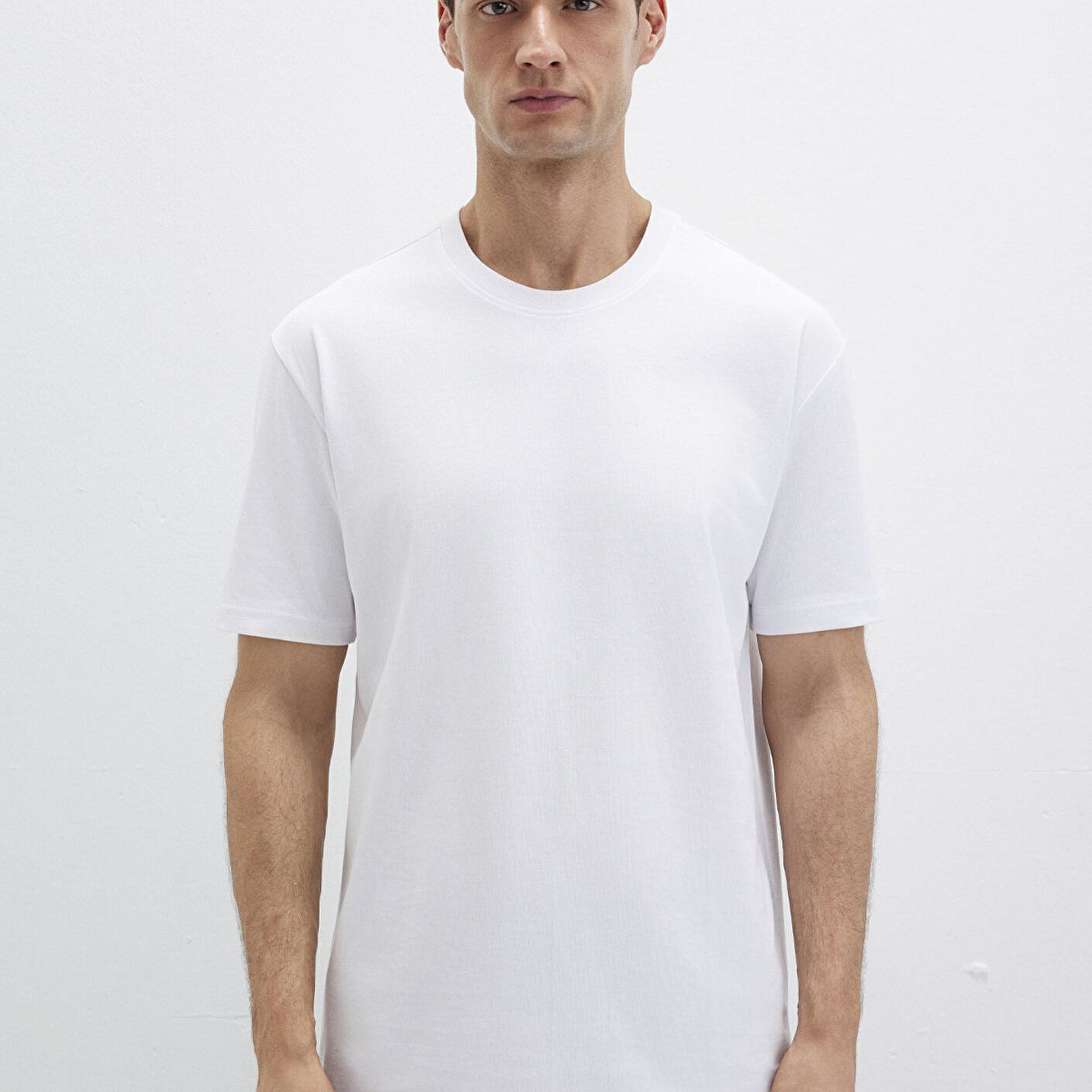 Mavi Bisiklet Yaka Beyaz Basic Tişört Loose Fit / Bol Rahat Kesim 0611596-620