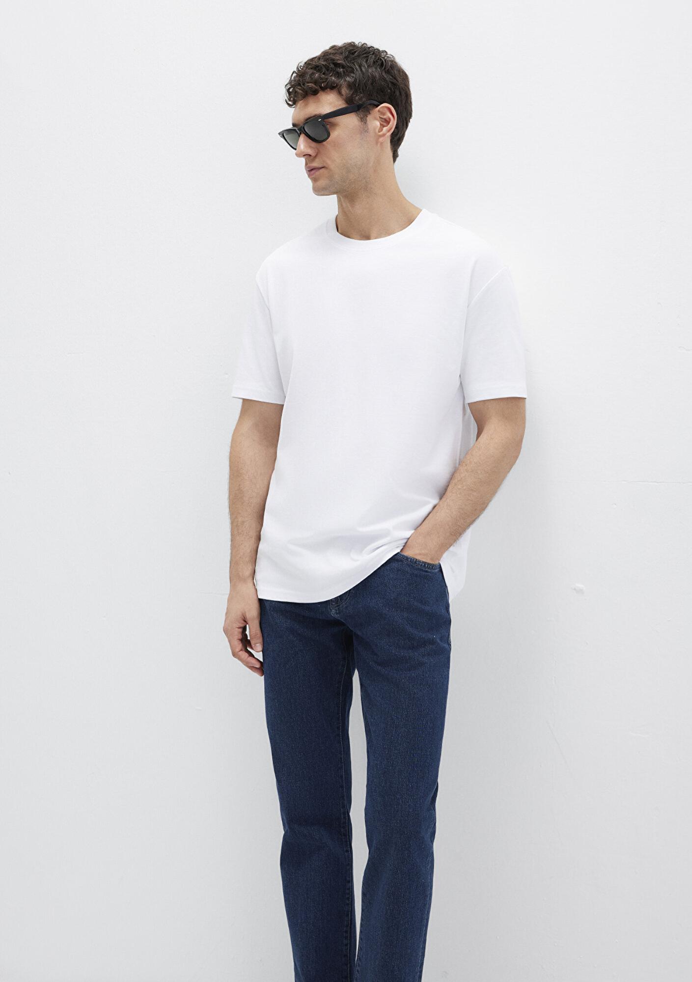 Mavi Bisiklet Yaka Beyaz Basic Tişört Loose Fit / Bol Rahat Kesim 0611596-620