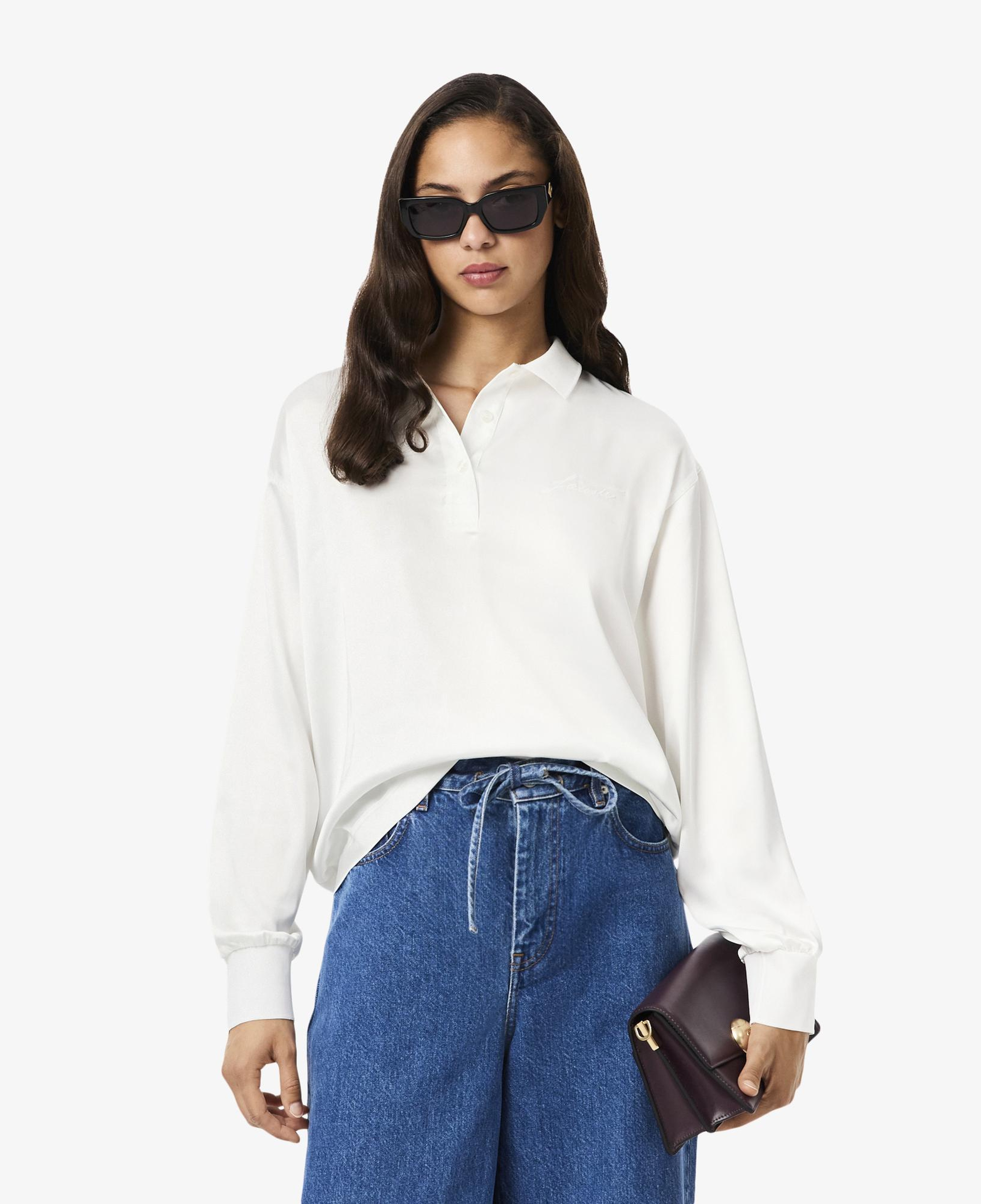 Lacoste Kadın Oversize Fit Polo Yaka Beyaz Gömlek