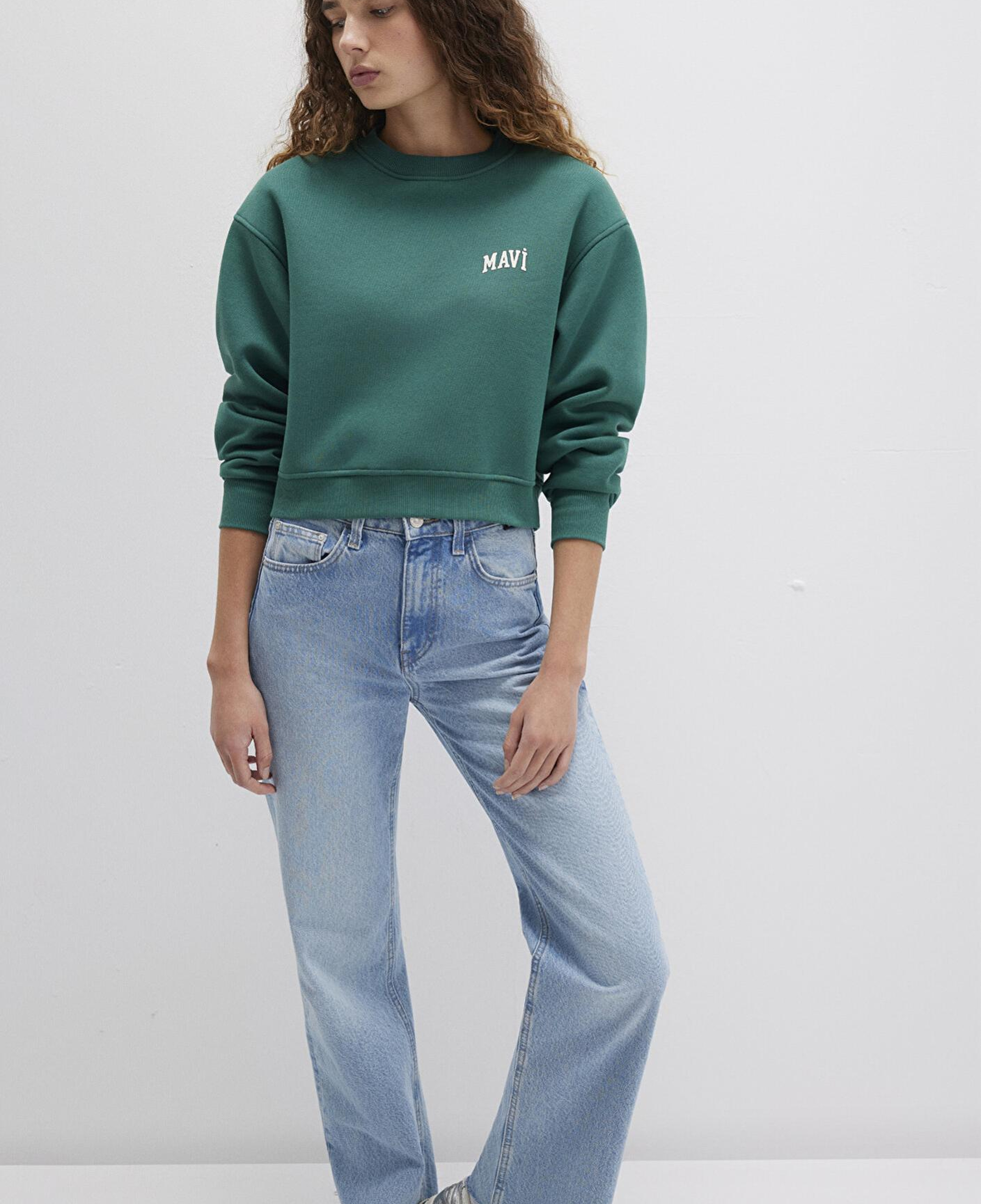 Mavi Mavi Logo Baskılı Yeşil Crop Sweatshirt 1611601-71874