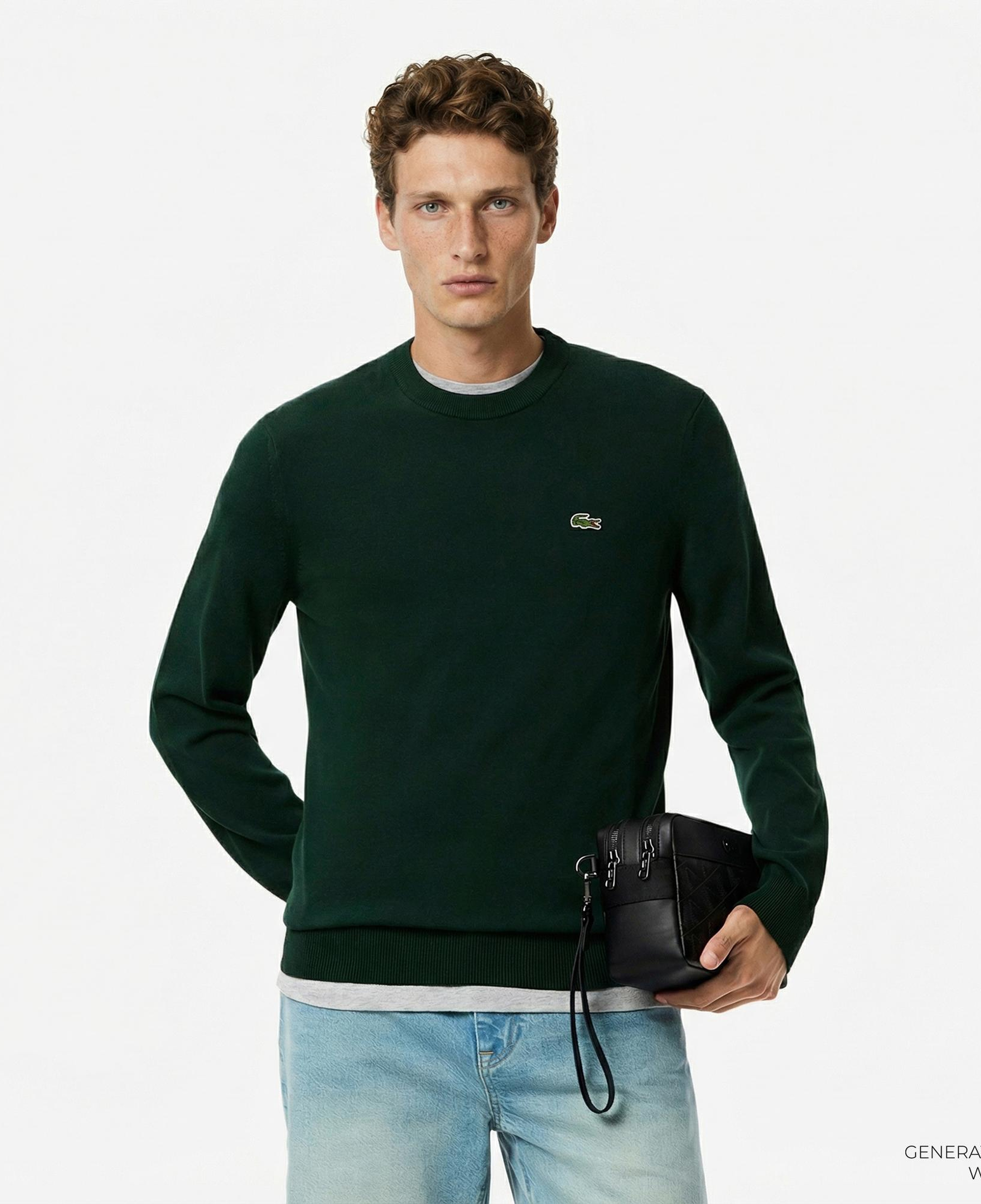 Lacoste Erkek Regular Fit Bisiklet Yaka Koyu Yeşil Kazak