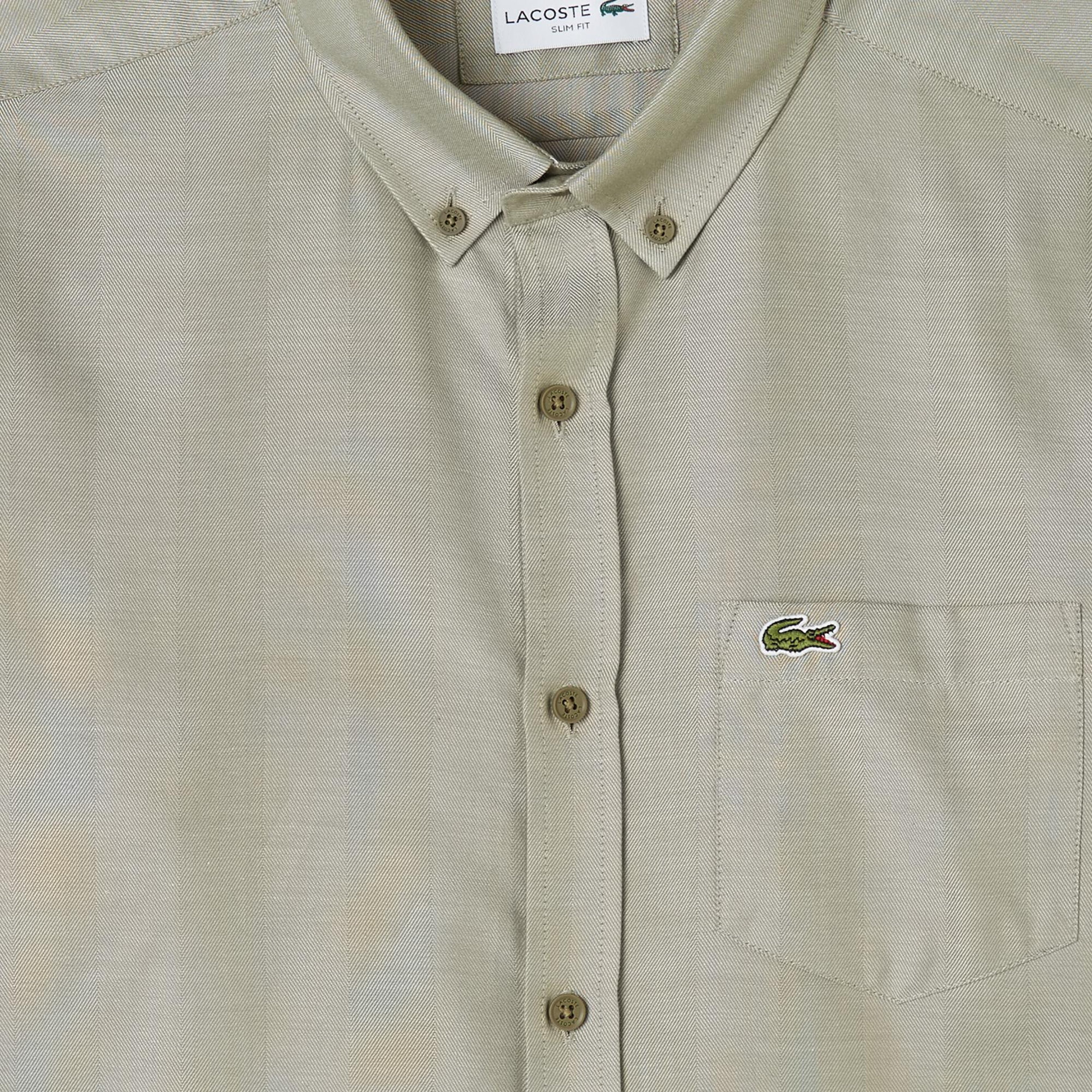 Lacoste Erkek Slim Fit Düğmeli Yaka Gri Gömlek