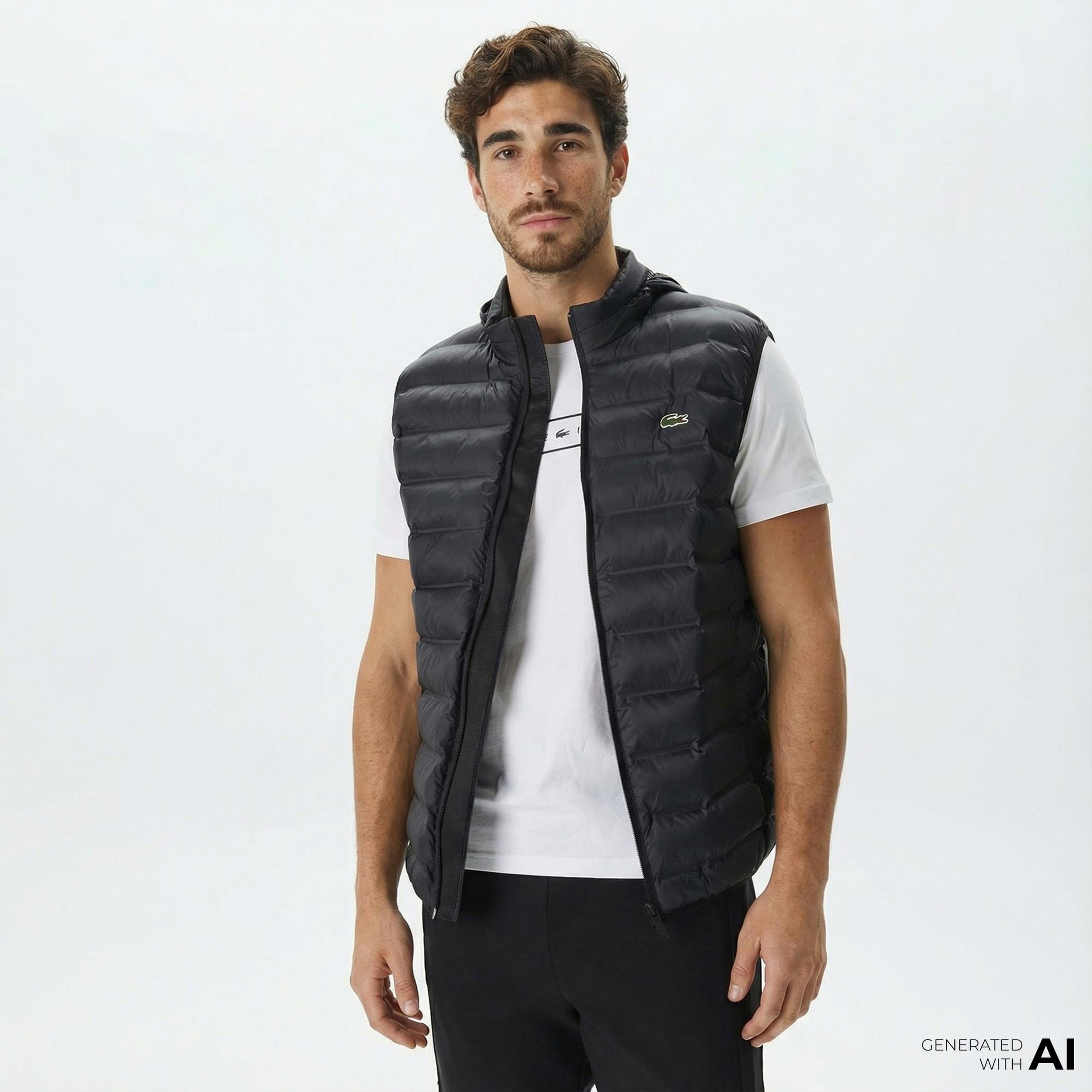 Lacoste Erkek Slim Fit Kapüşonlu Siyah Yelek