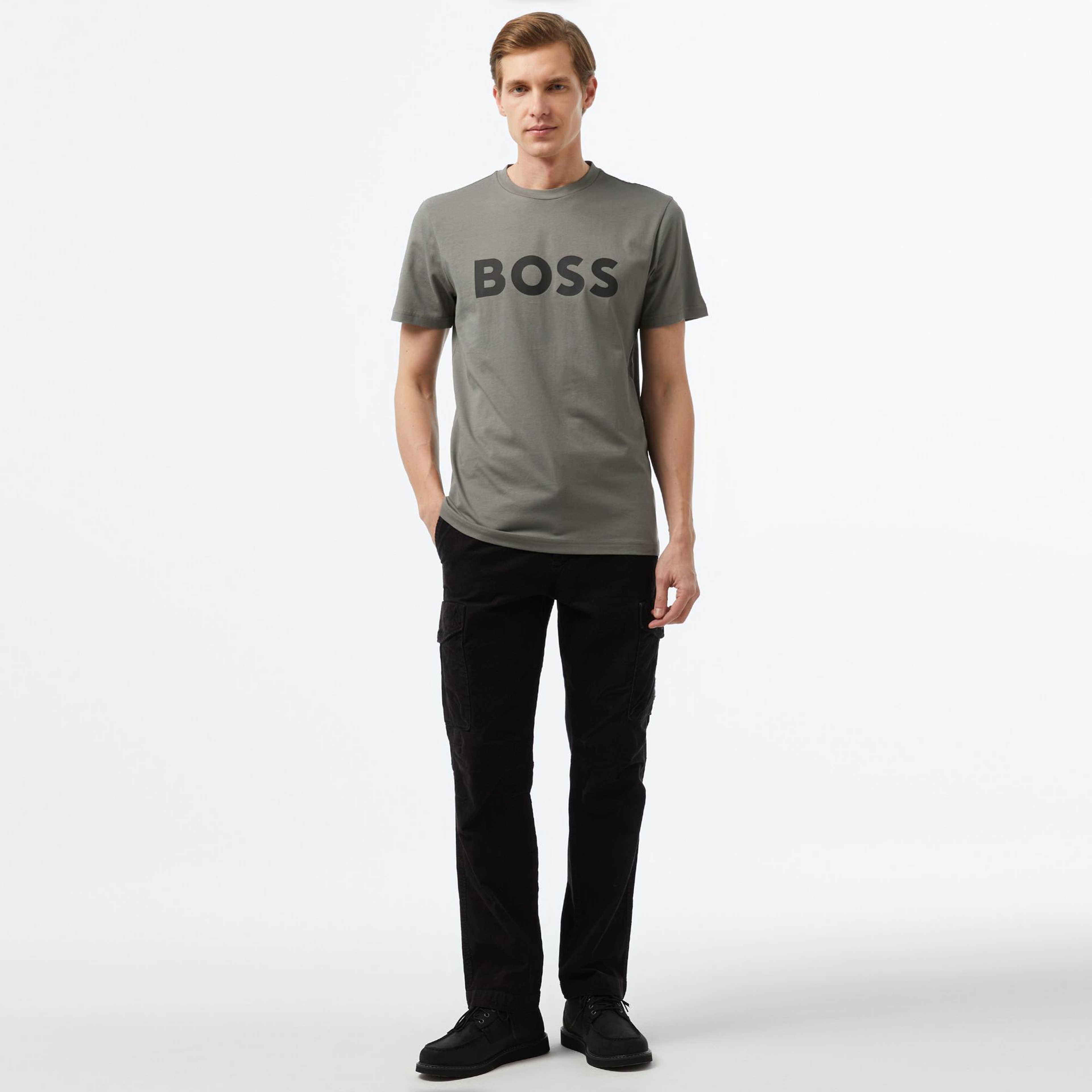 Boss Thinking Erkek Gri T-Shirt
