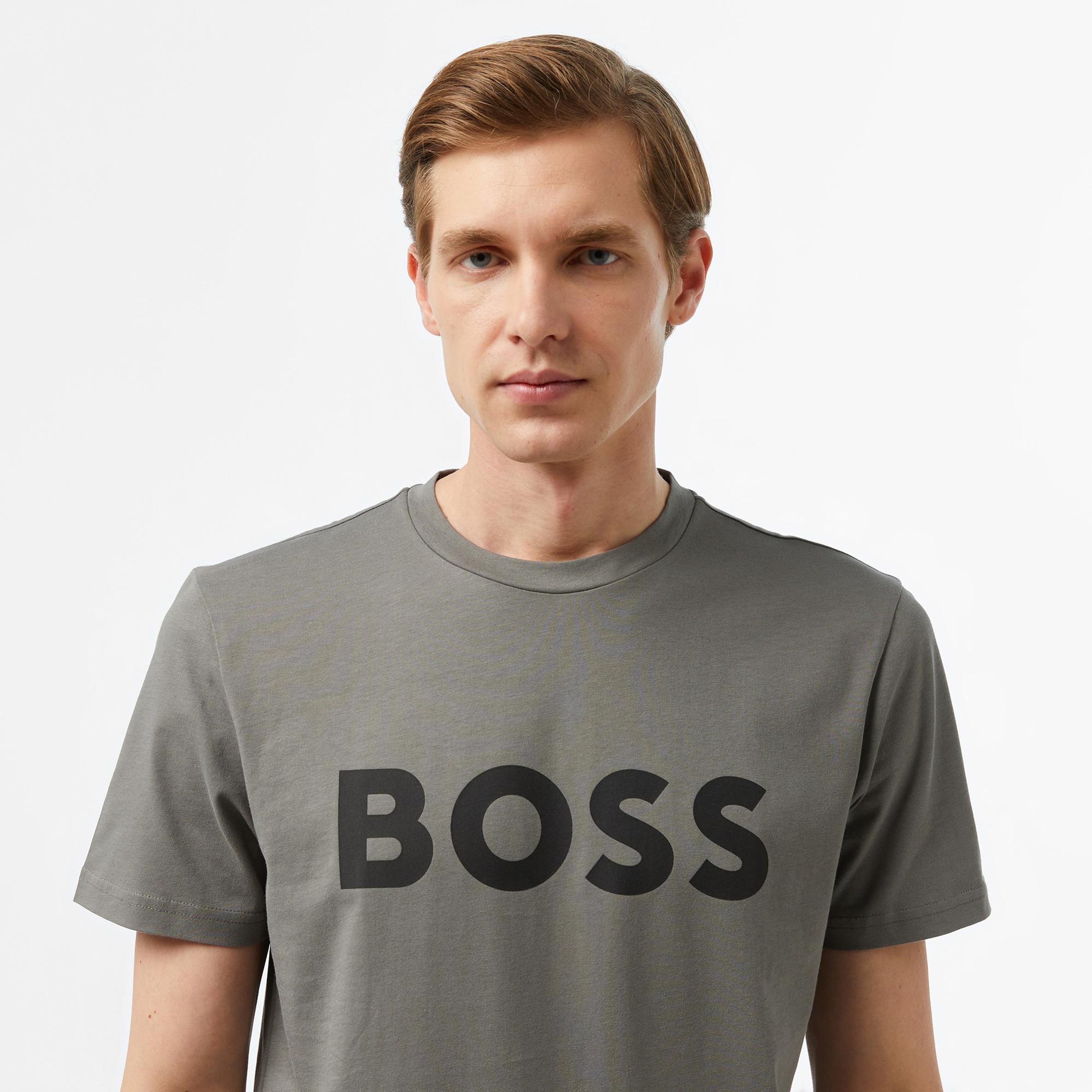 Boss Thinking Erkek Gri T-Shirt