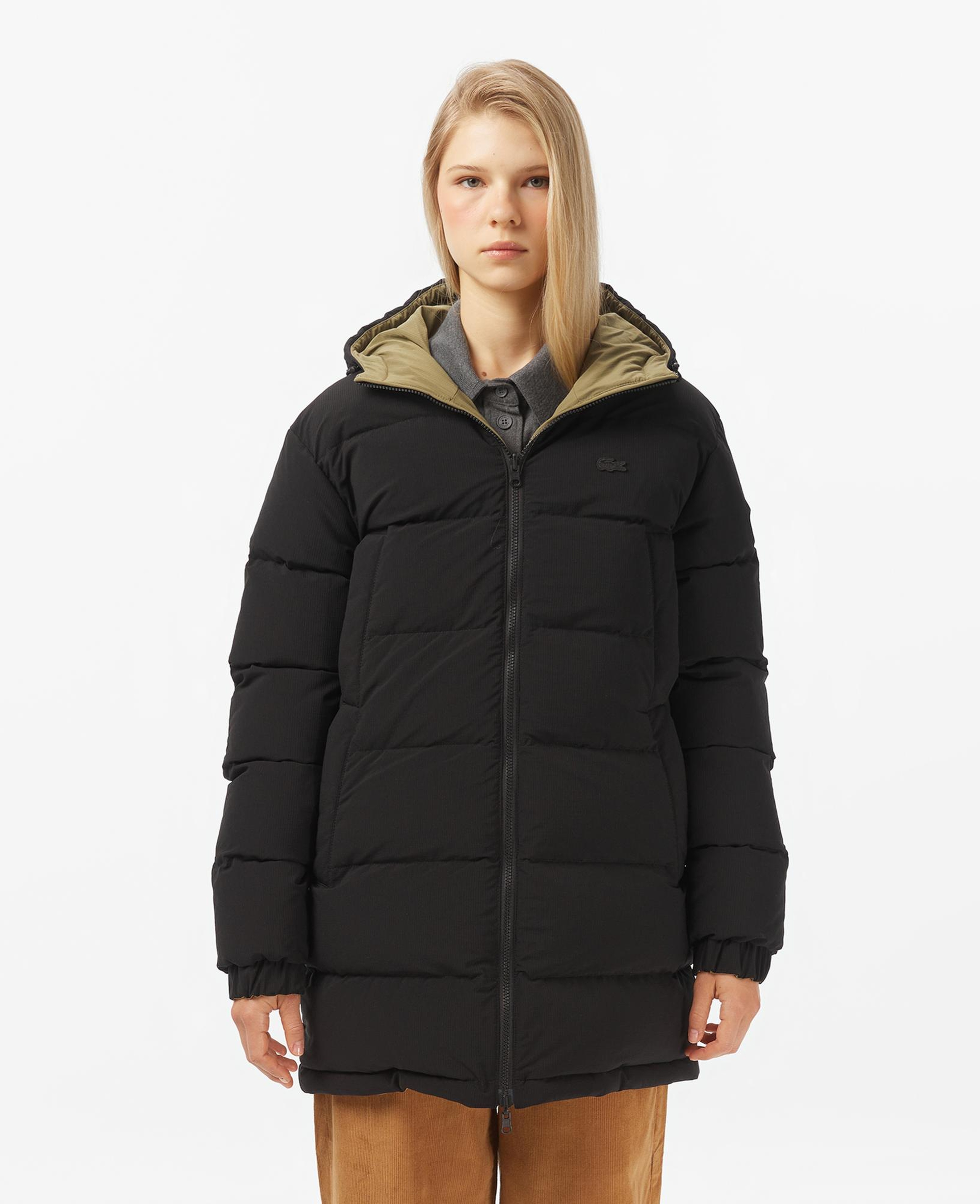 Lacoste Kadın Kapüşonlu Çift Taraflı Siyah Mont