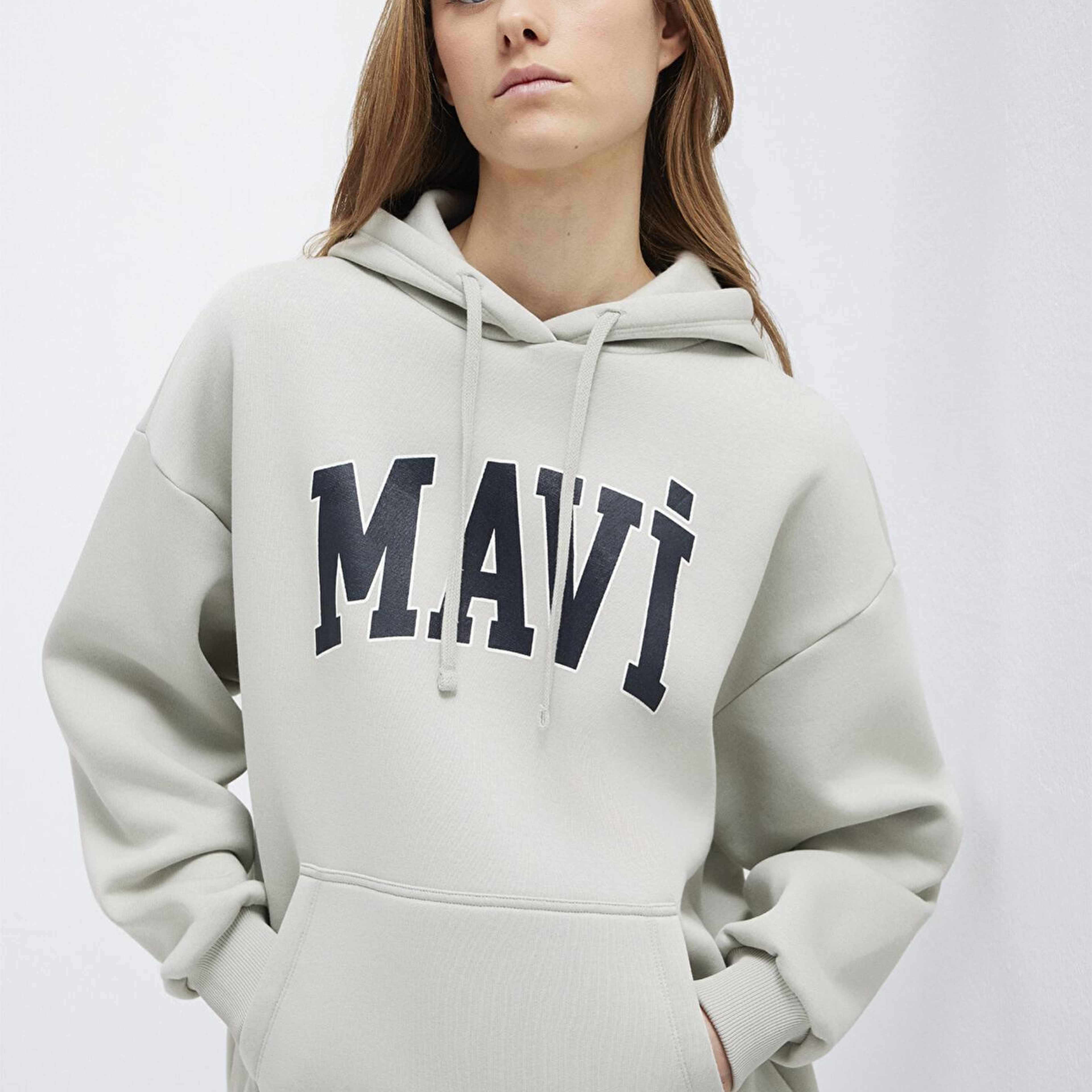 Mavi Mavi Logo Baskılı Kapüşonlu Gri Sweatshirt 1600361-34322