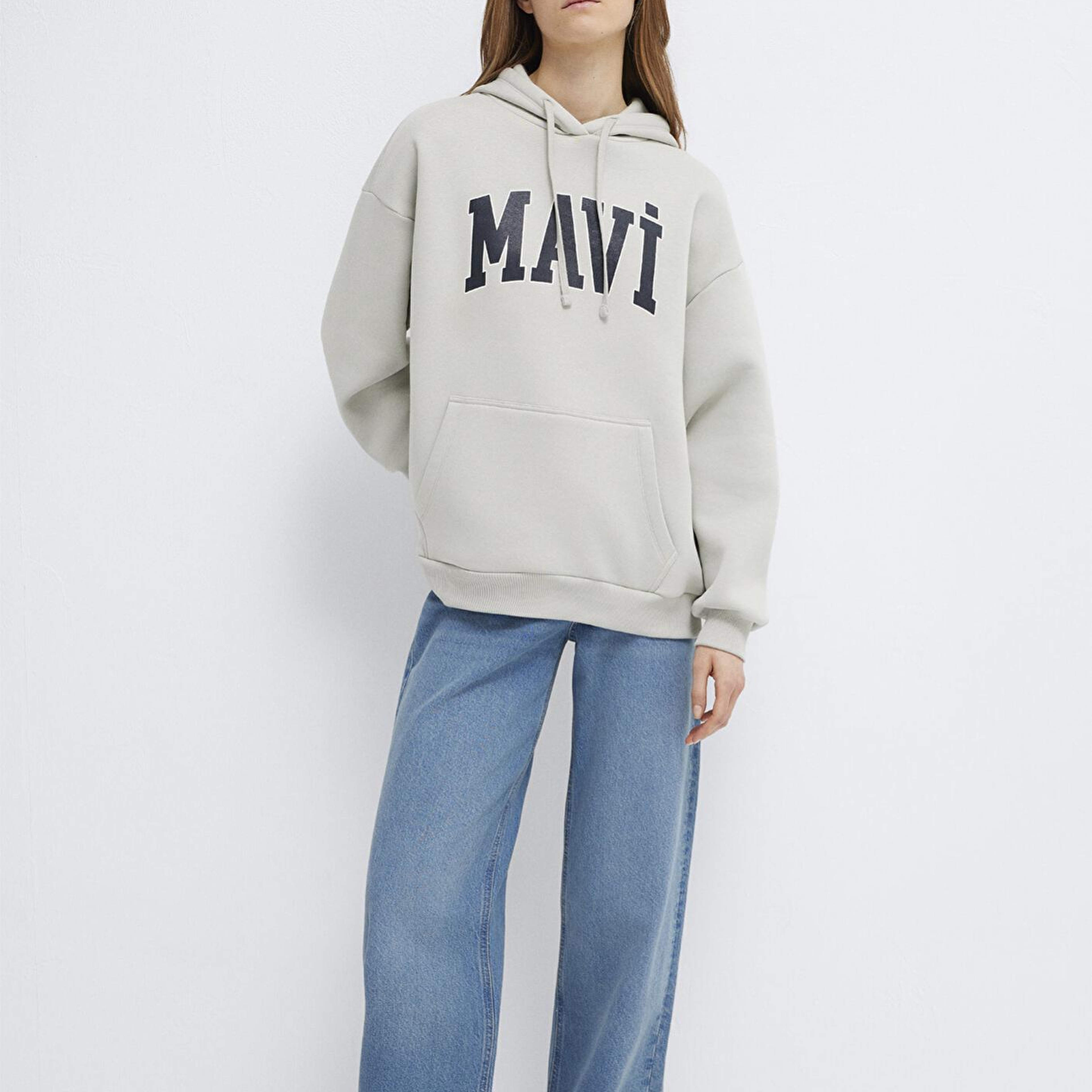 Mavi Mavi Logo Baskılı Kapüşonlu Gri Sweatshirt 1600361-34322