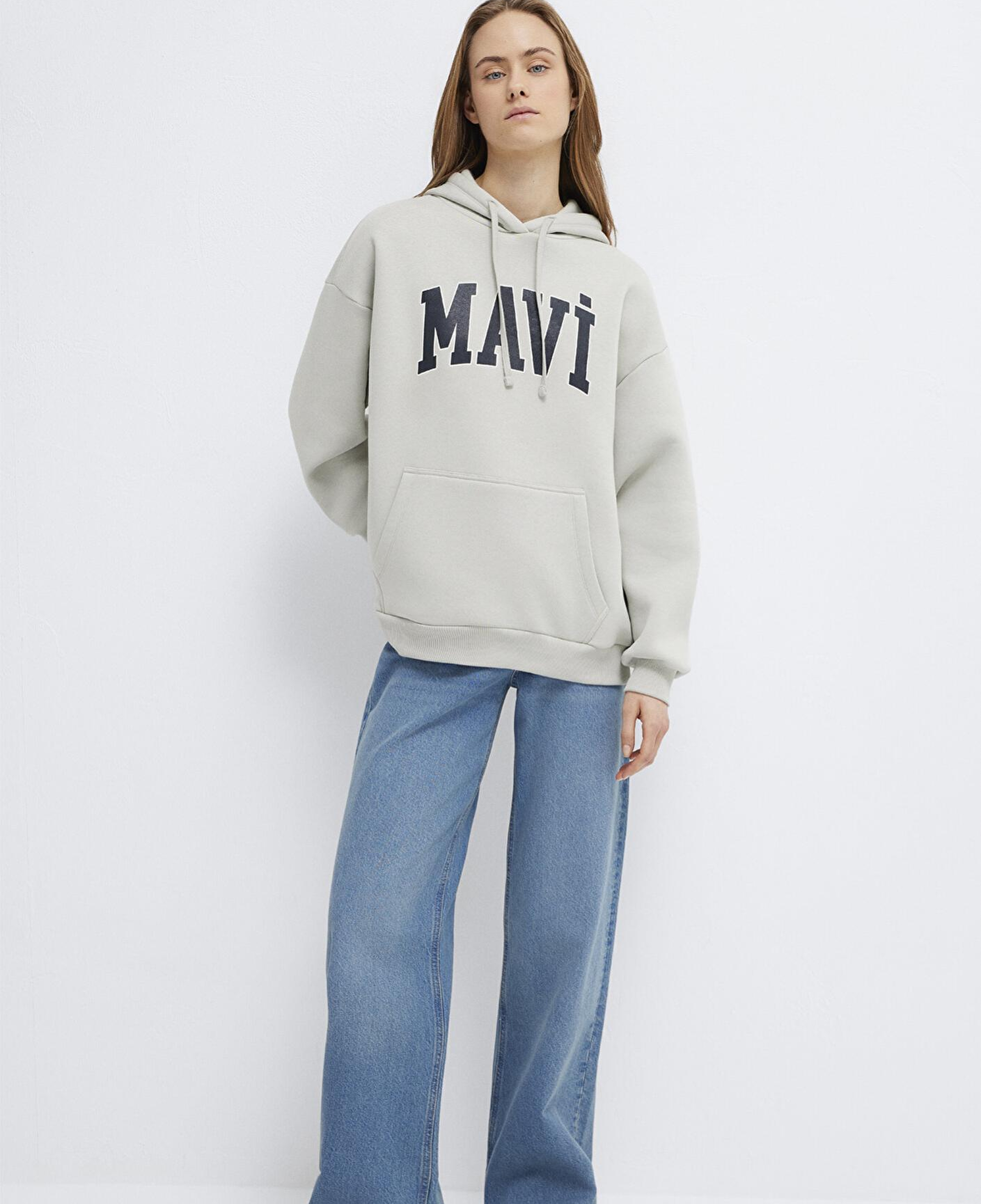 Mavi Mavi Logo Baskılı Kapüşonlu Gri Sweatshirt 1600361-34322