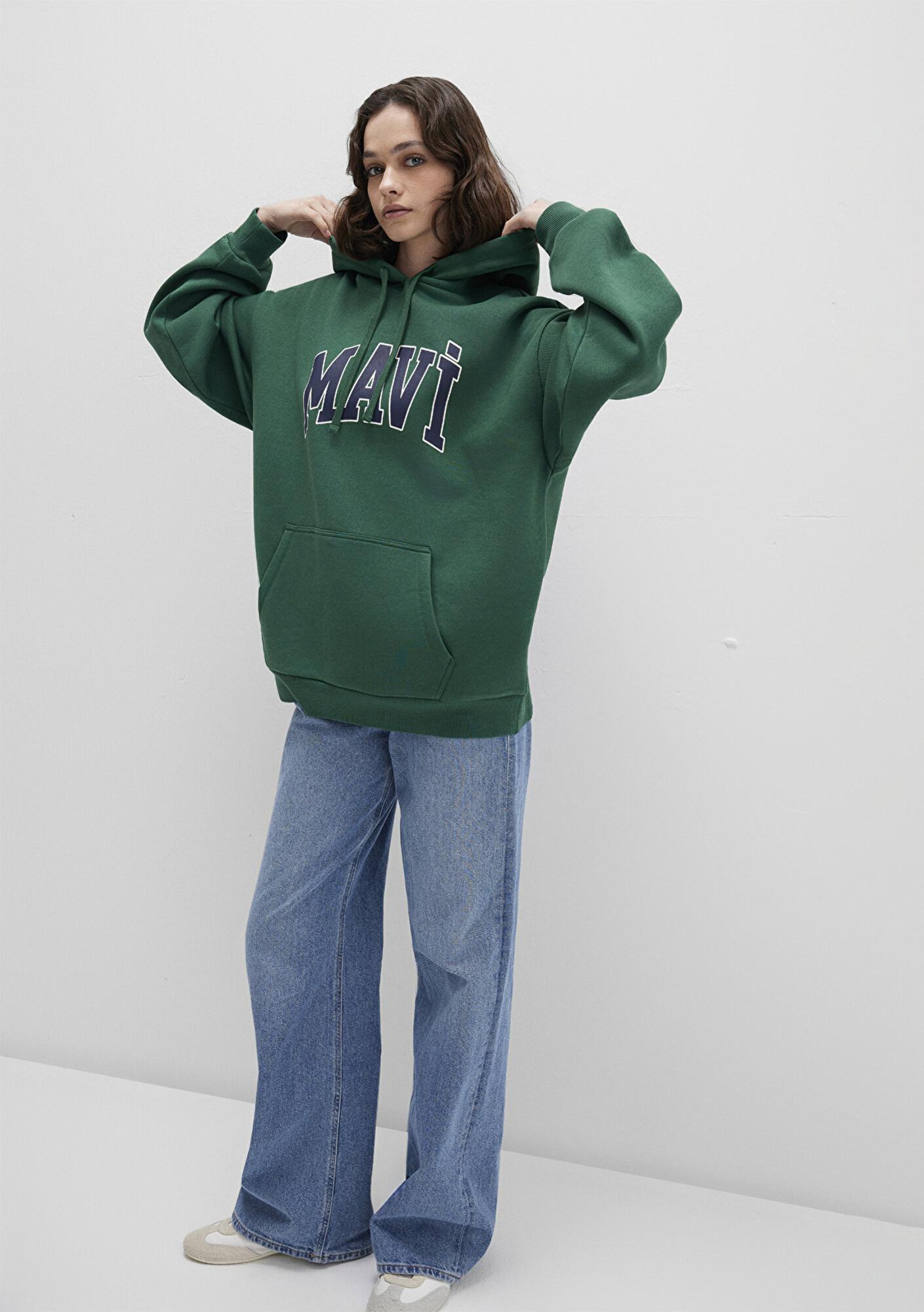 Mavi Mavi Logo Baskılı Kapüşonlu Yeşil Sweatshirt 1600361-71892